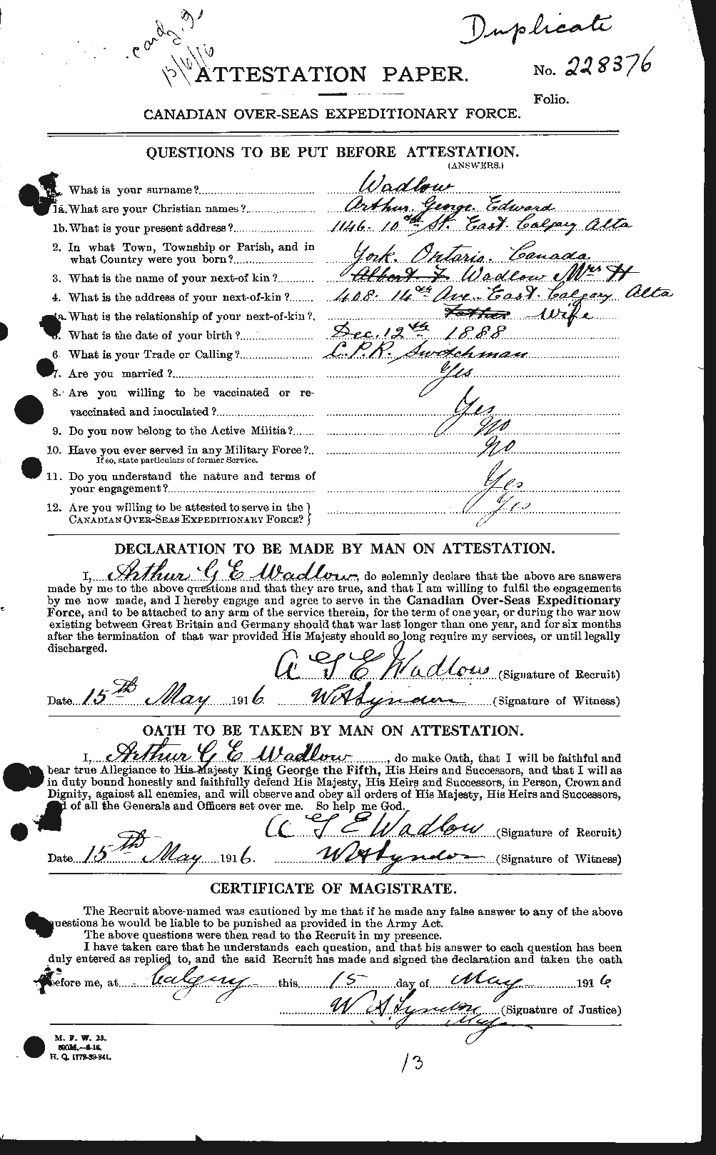 Personnel Records of the First World War - CEF 651366a
