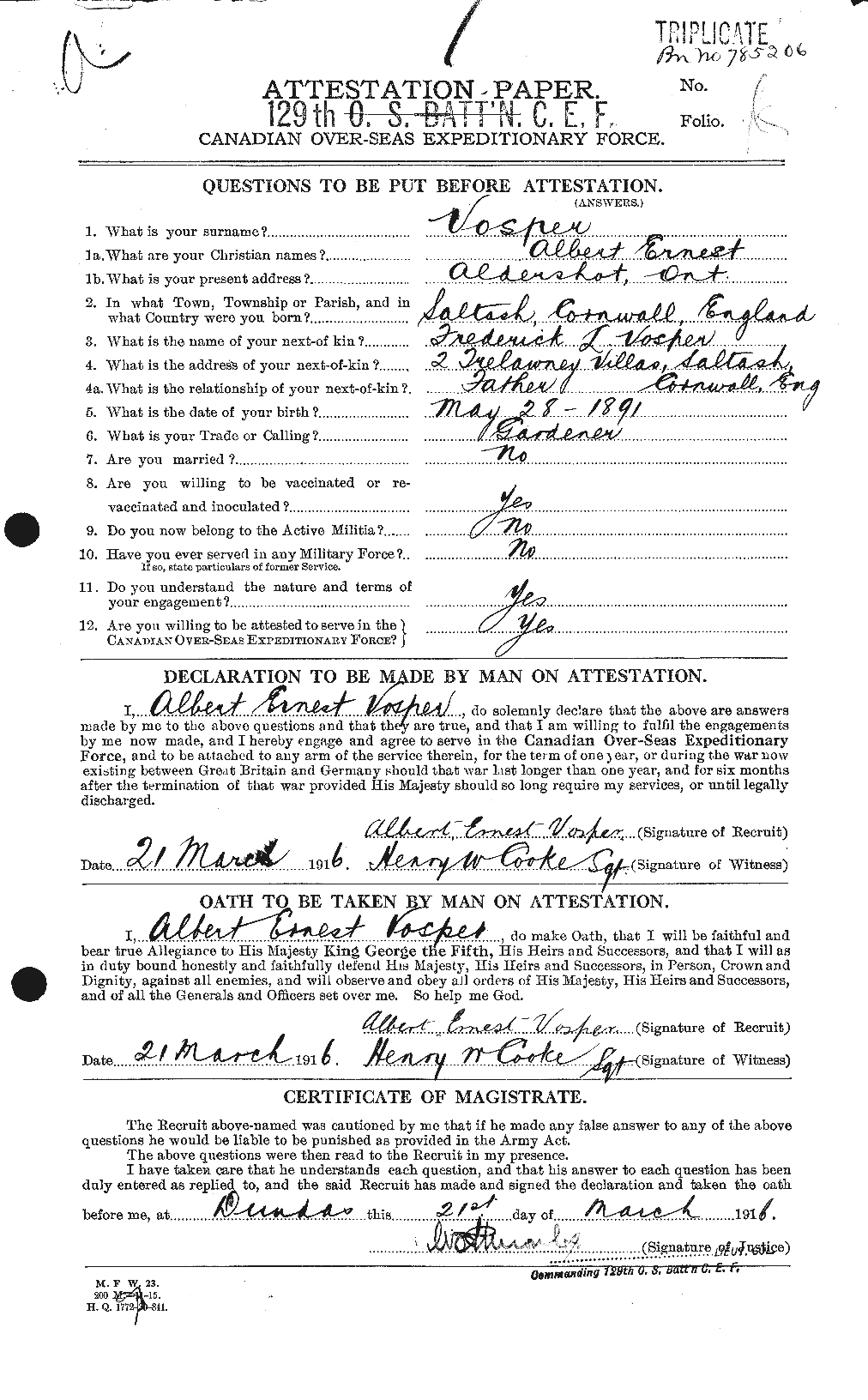 Personnel Records of the First World War - CEF 652413a