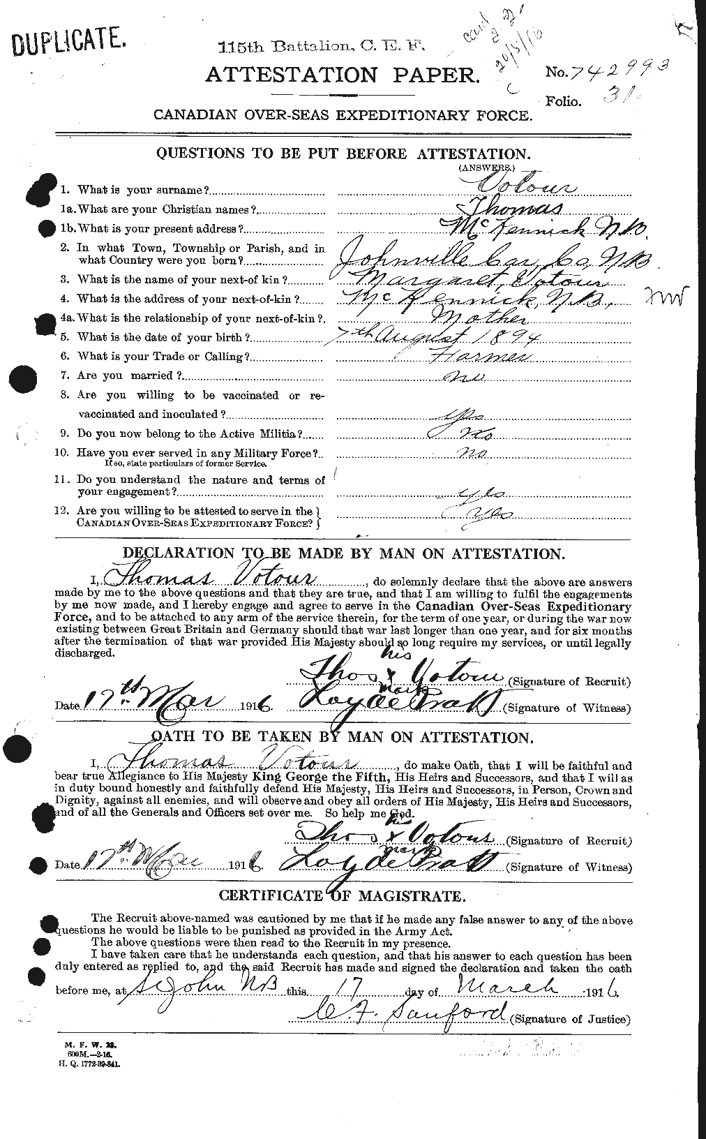 Personnel Records of the First World War - CEF 652437a