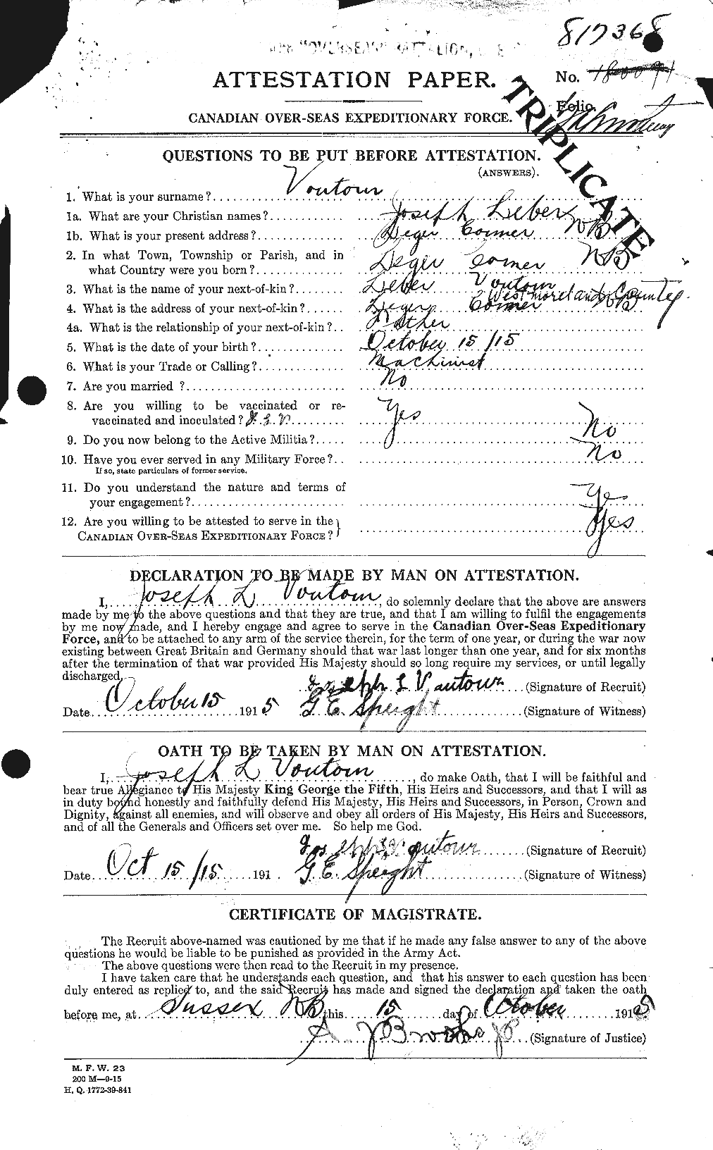 Personnel Records of the First World War - CEF 652450a