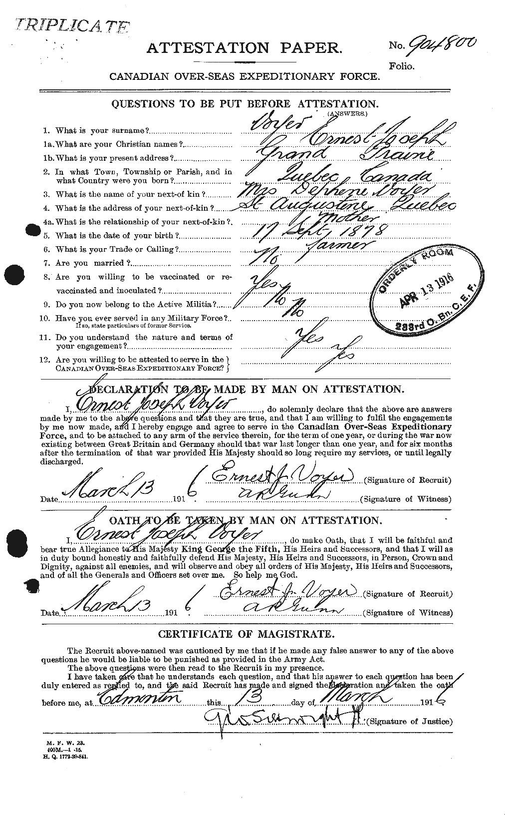 Personnel Records of the First World War - CEF 652482a