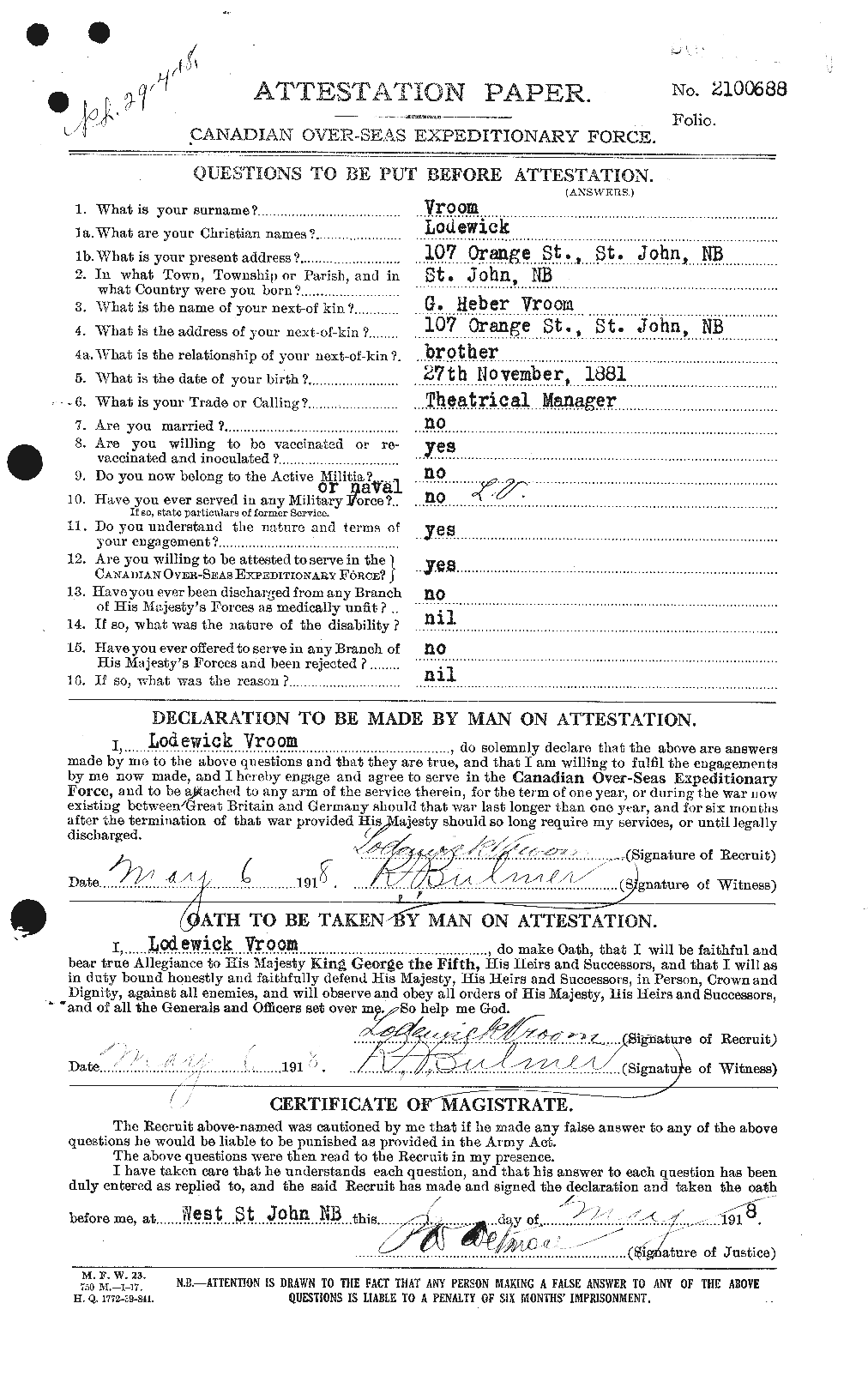 Personnel Records of the First World War - CEF 652528a