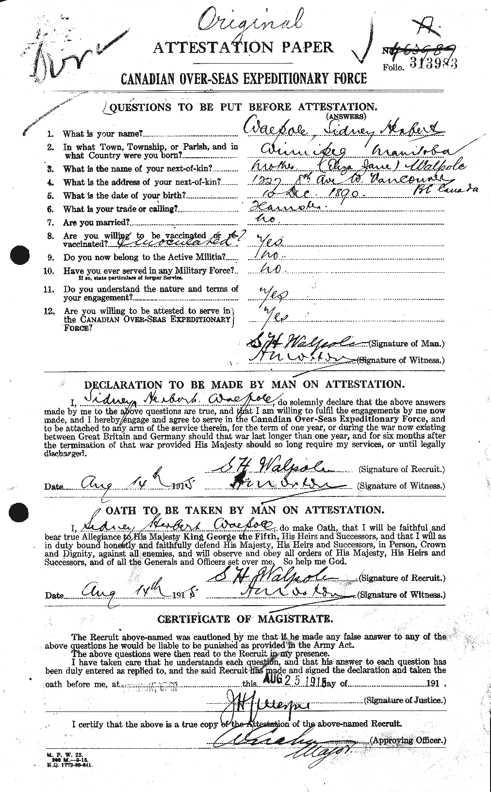 Personnel Records of the First World War - CEF 652639a