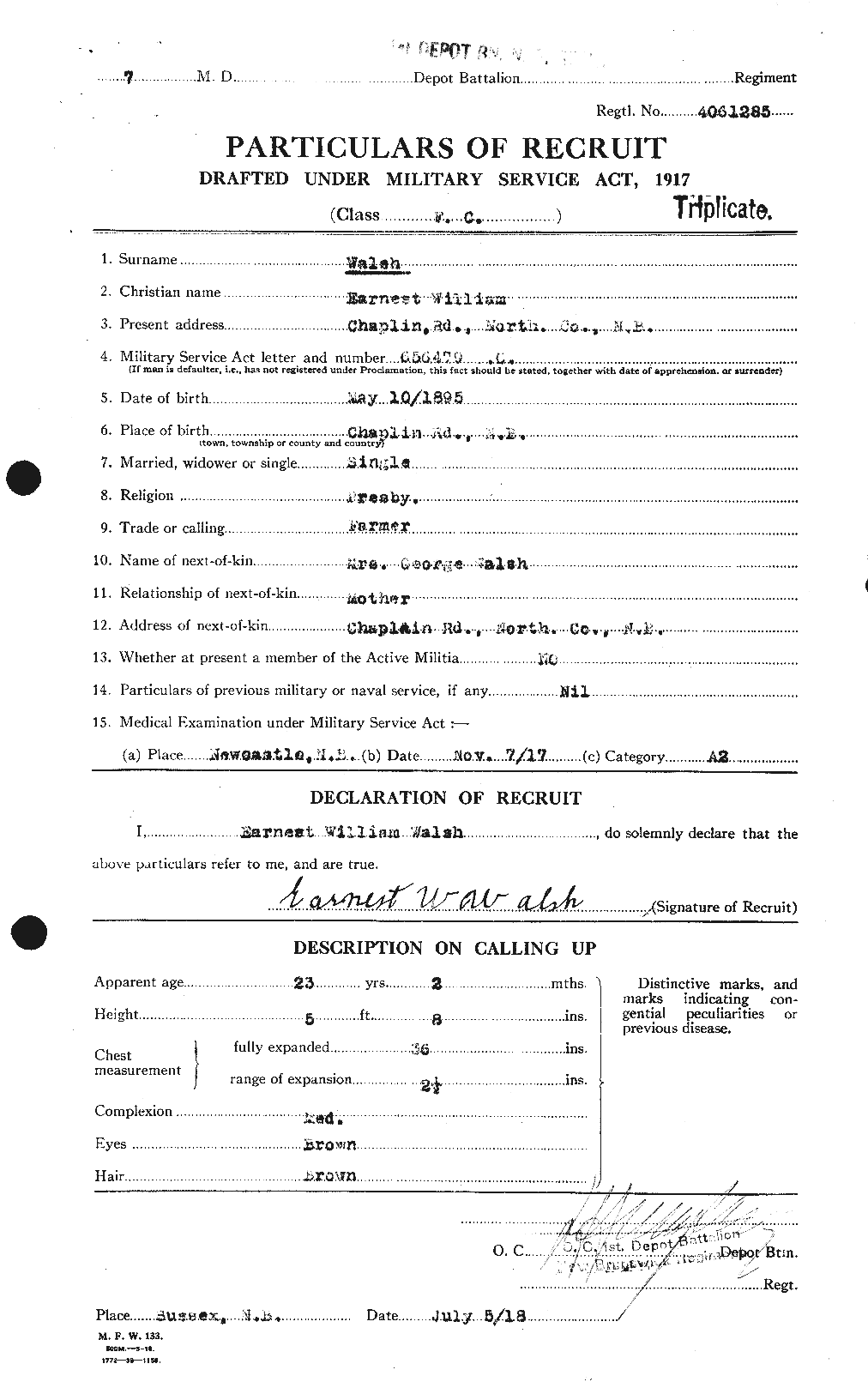 Dossiers du Personnel de la Première Guerre mondiale - CEC 652712a