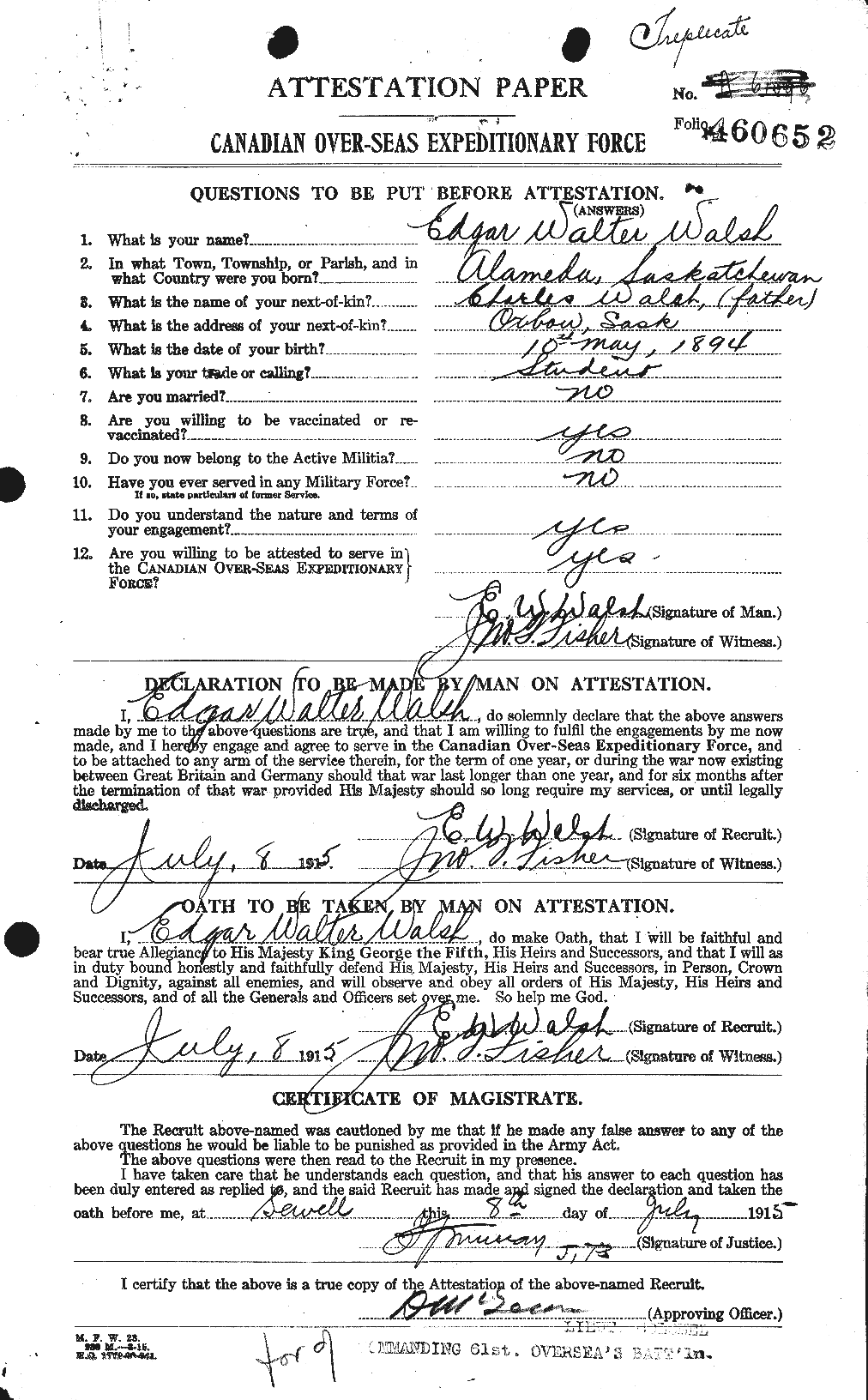 Personnel Records of the First World War - CEF 652714a