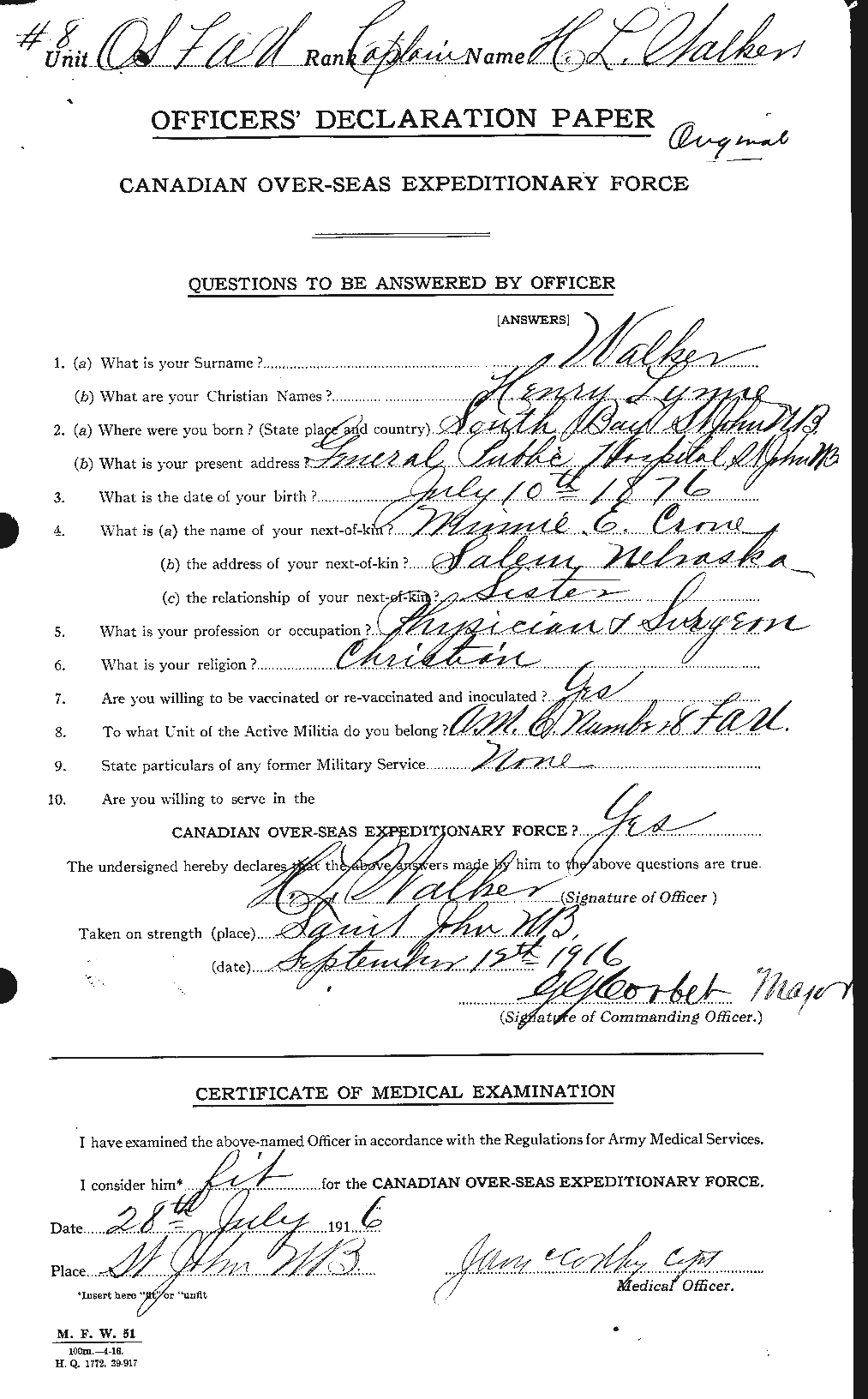 Dossiers du Personnel de la Première Guerre mondiale - CEC 652891a