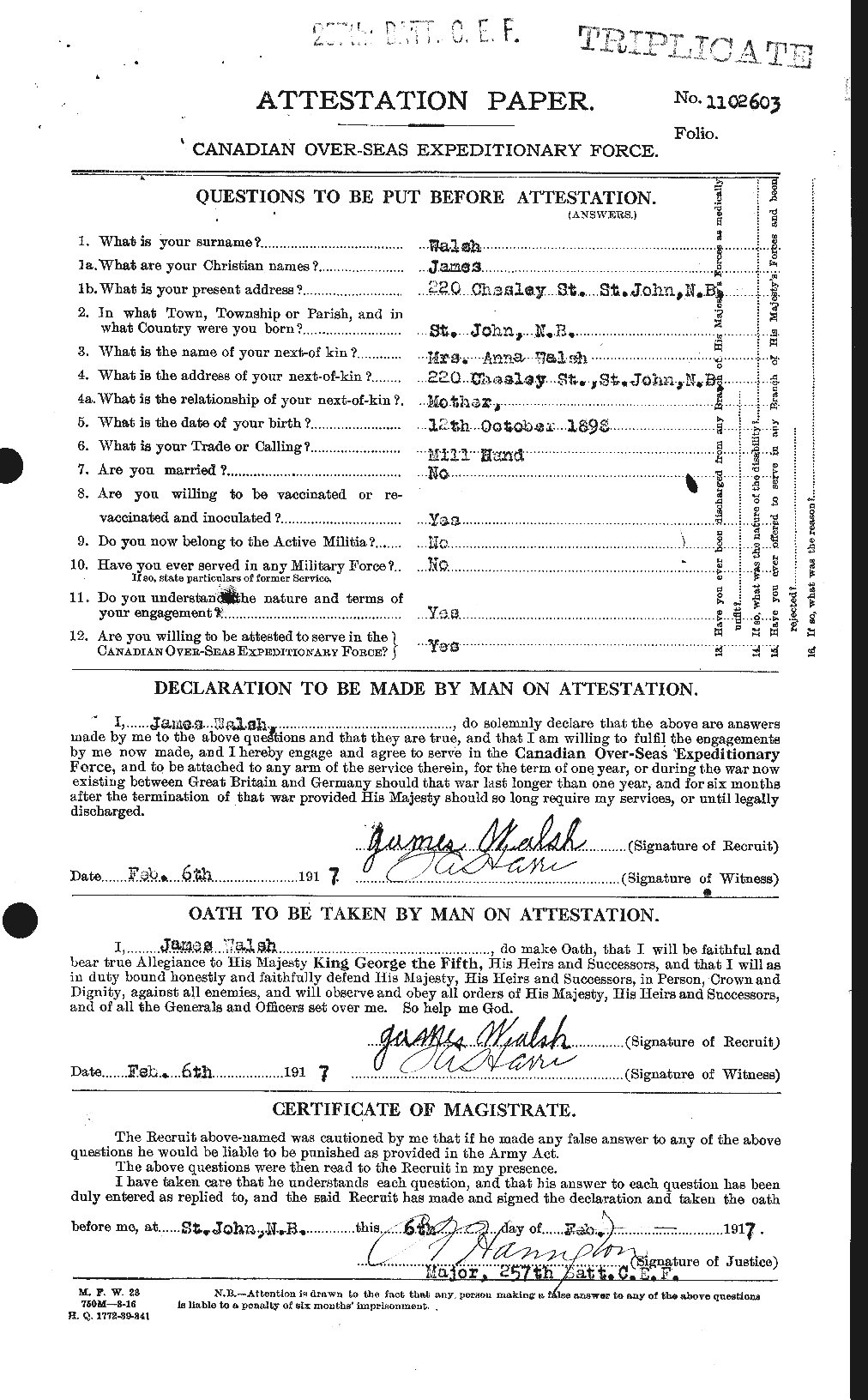 Dossiers du Personnel de la Première Guerre mondiale - CEC 653281a