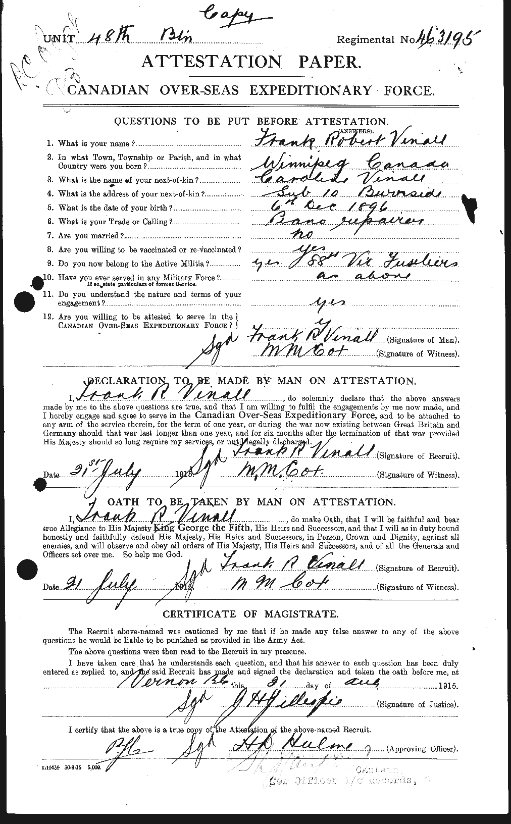 Personnel Records of the First World War - CEF 653914a