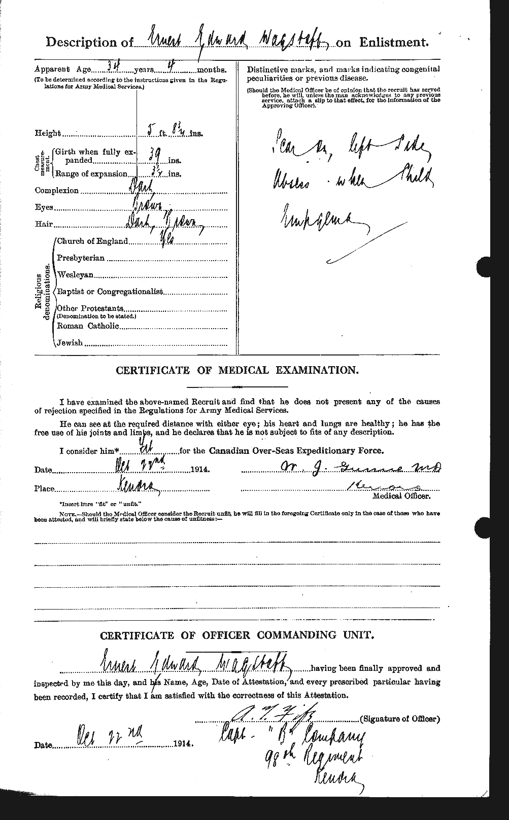 Dossiers du Personnel de la Première Guerre mondiale - CEC 654052b