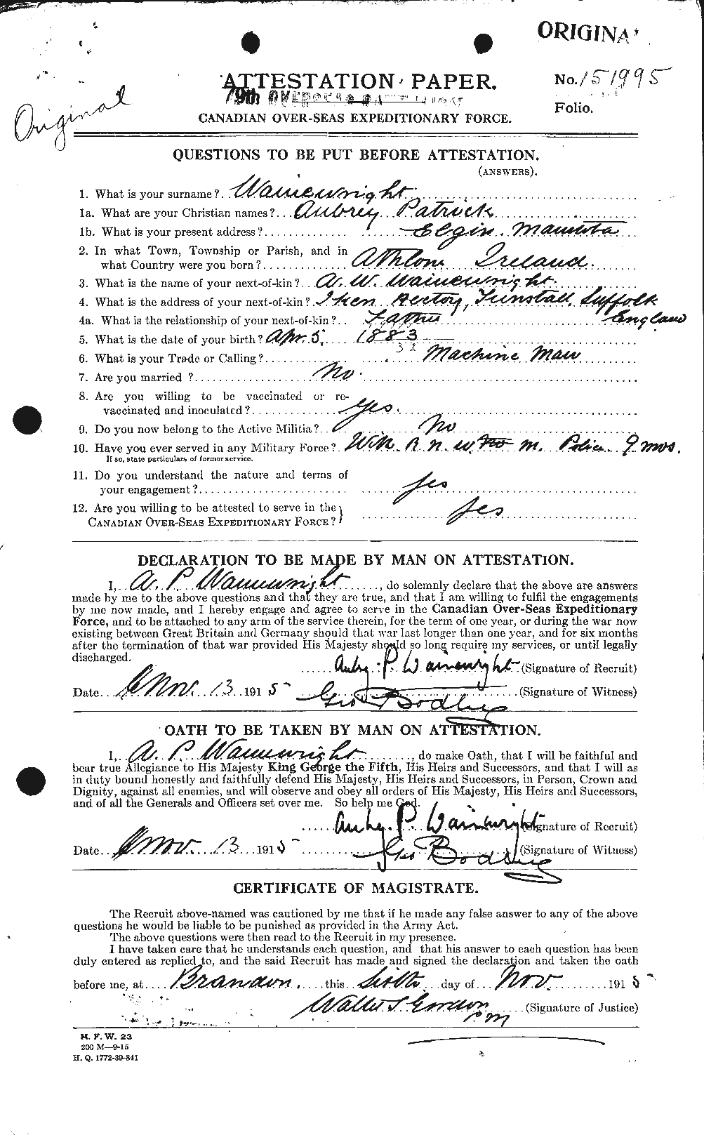 Personnel Records of the First World War - CEF 654114a