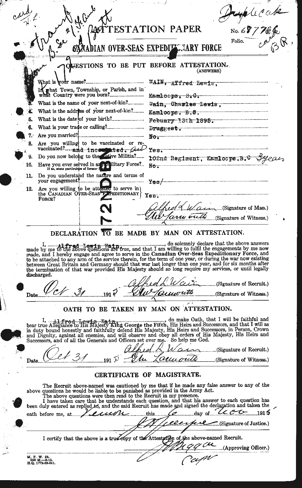 Personnel Records of the First World War - CEF 654117a