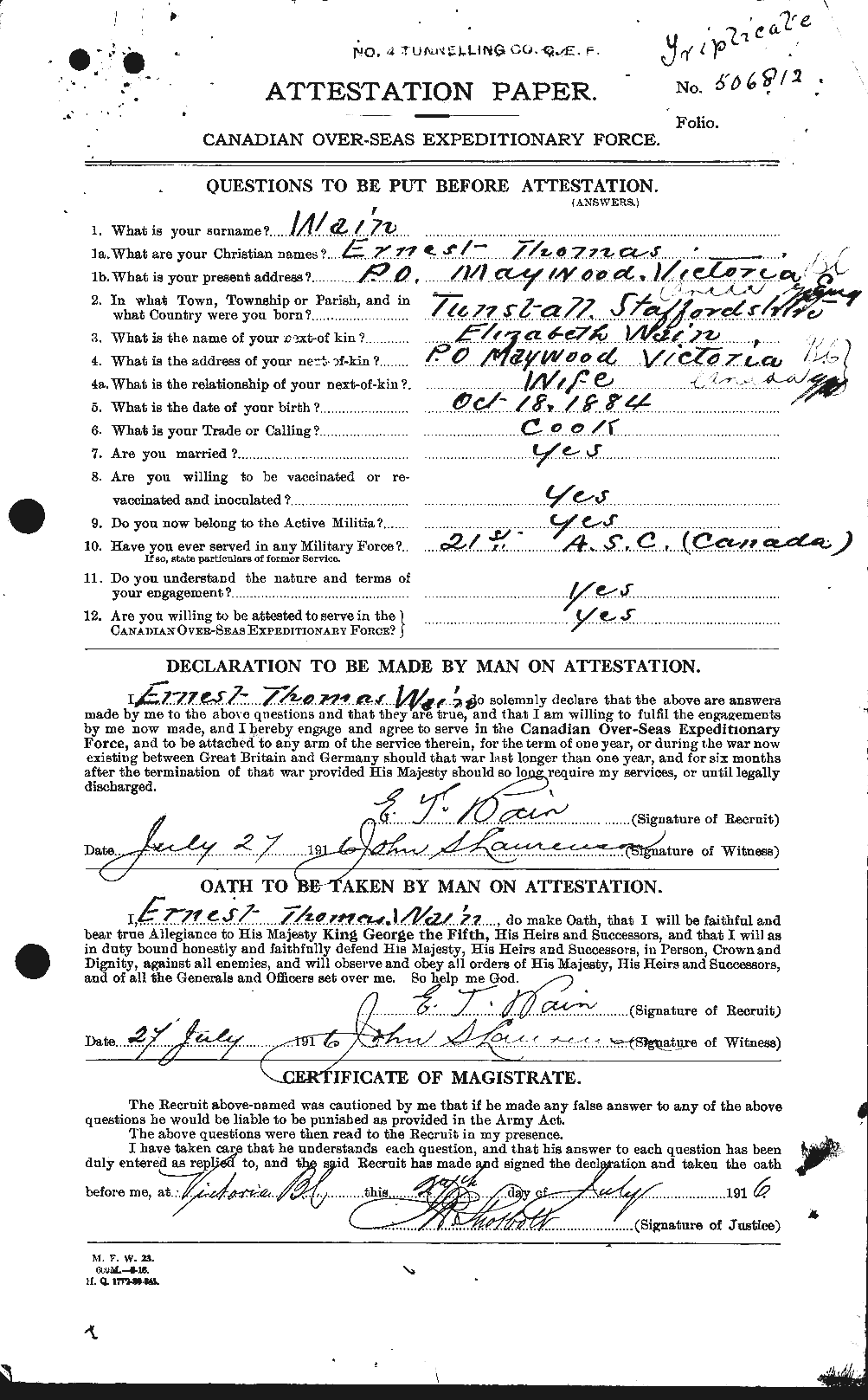 Personnel Records of the First World War - CEF 654123a