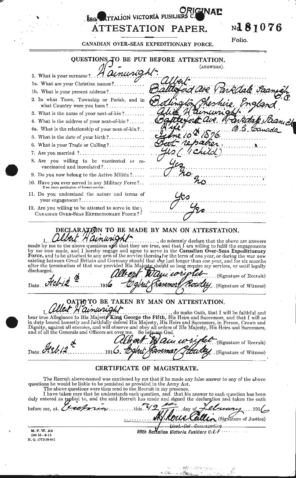 Personnel Records of the First World War - CEF 654166a