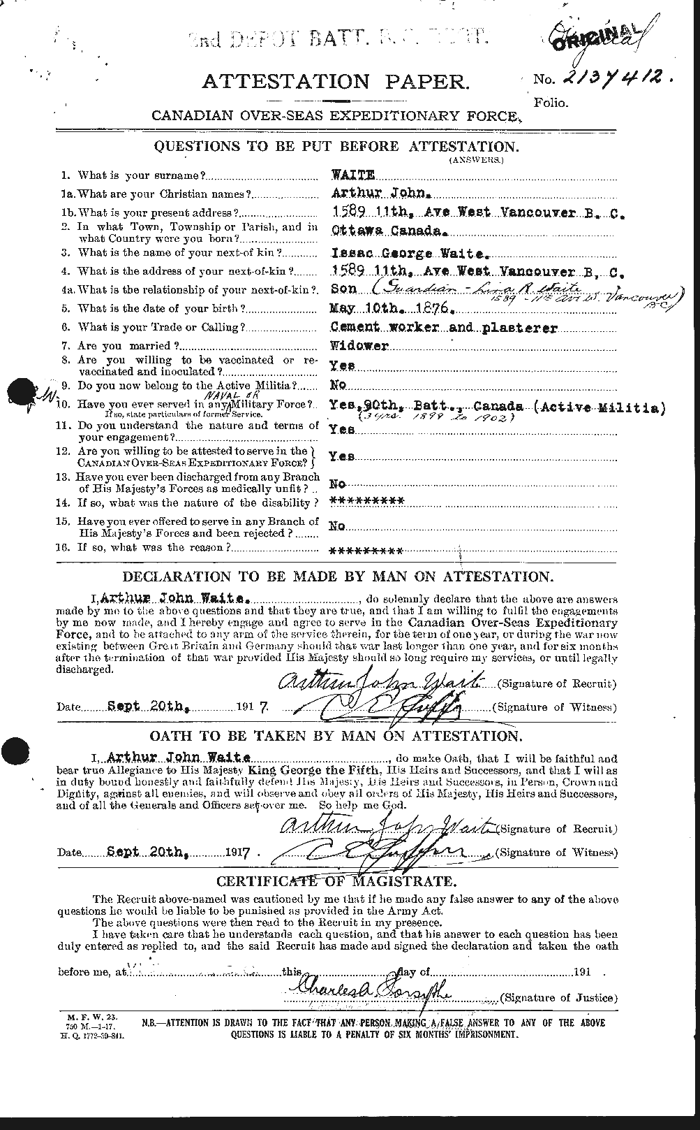 Personnel Records of the First World War - CEF 654224a