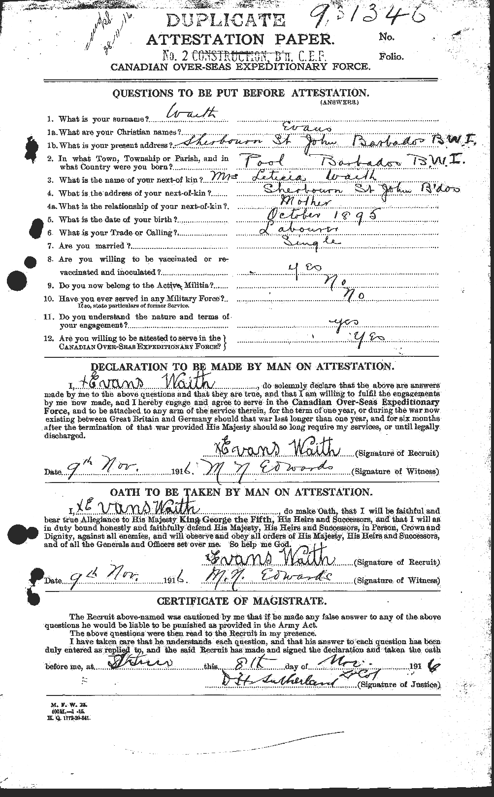 Dossiers du Personnel de la Première Guerre mondiale - CEC 654335a
