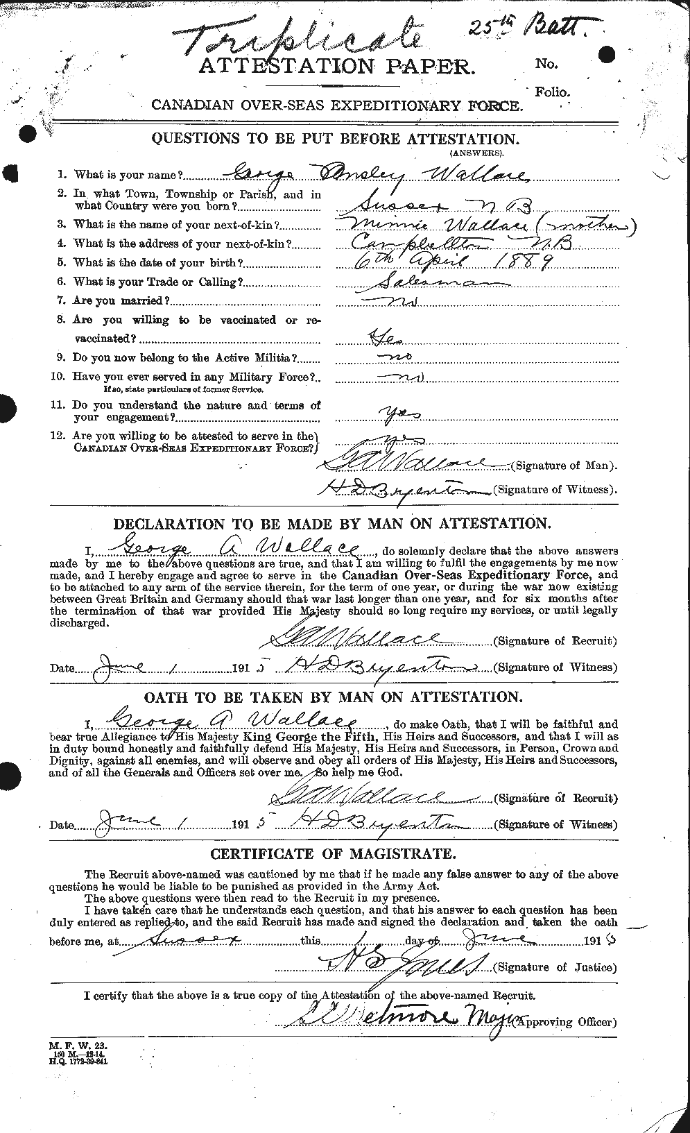 Personnel Records of the First World War - CEF 654451a