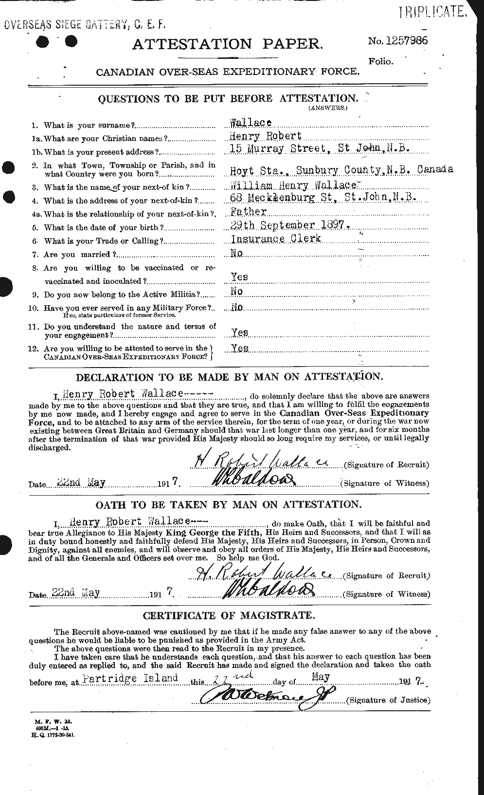 Dossiers du Personnel de la Première Guerre mondiale - CEC 654503a