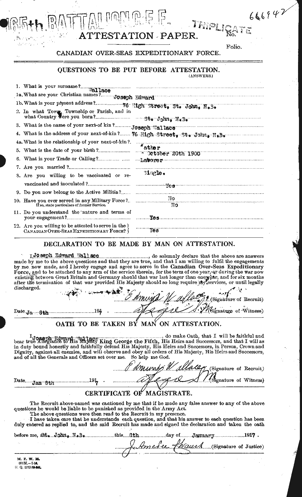 Dossiers du Personnel de la Première Guerre mondiale - CEC 654657a