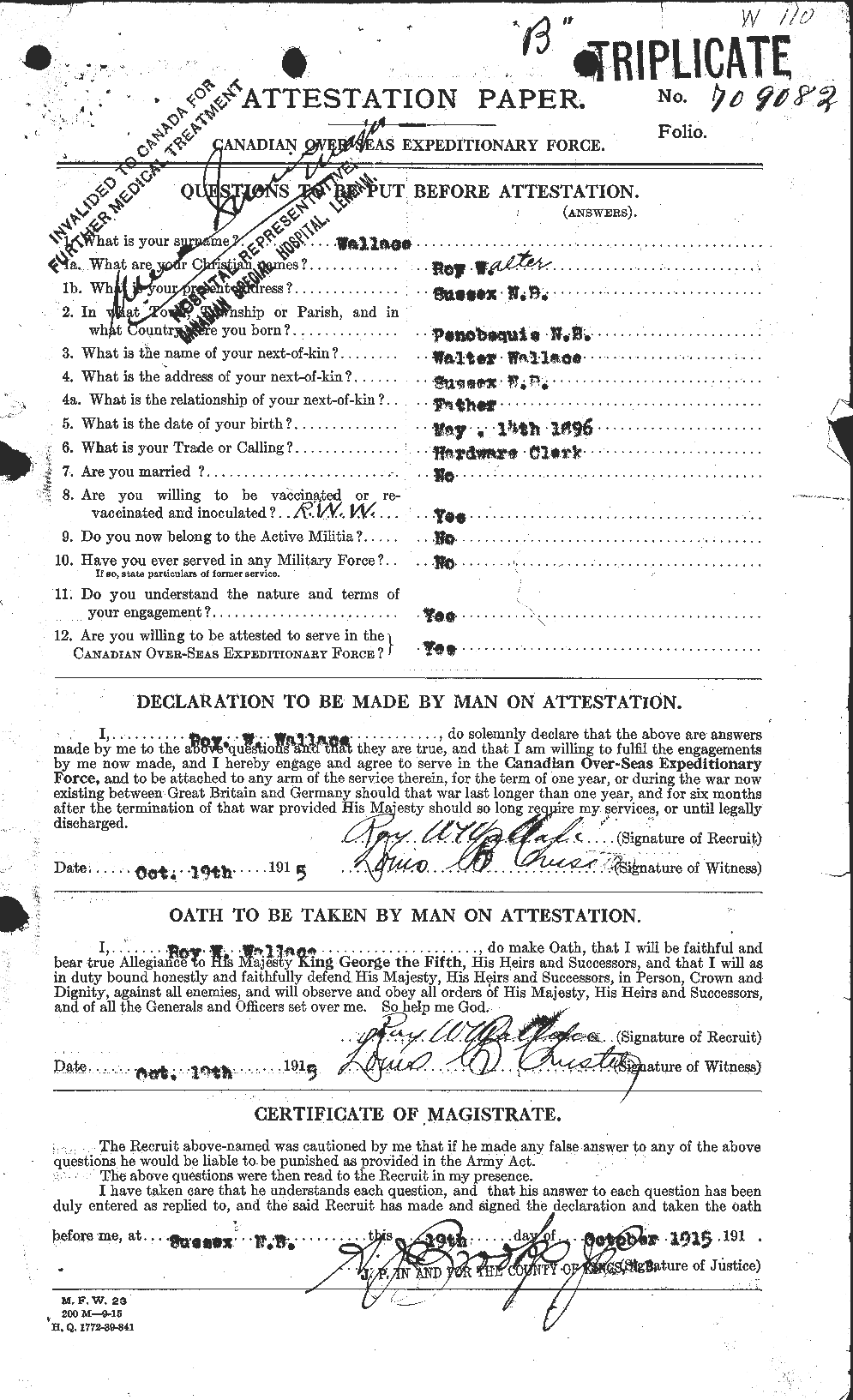 Dossiers du Personnel de la Première Guerre mondiale - CEC 654741a