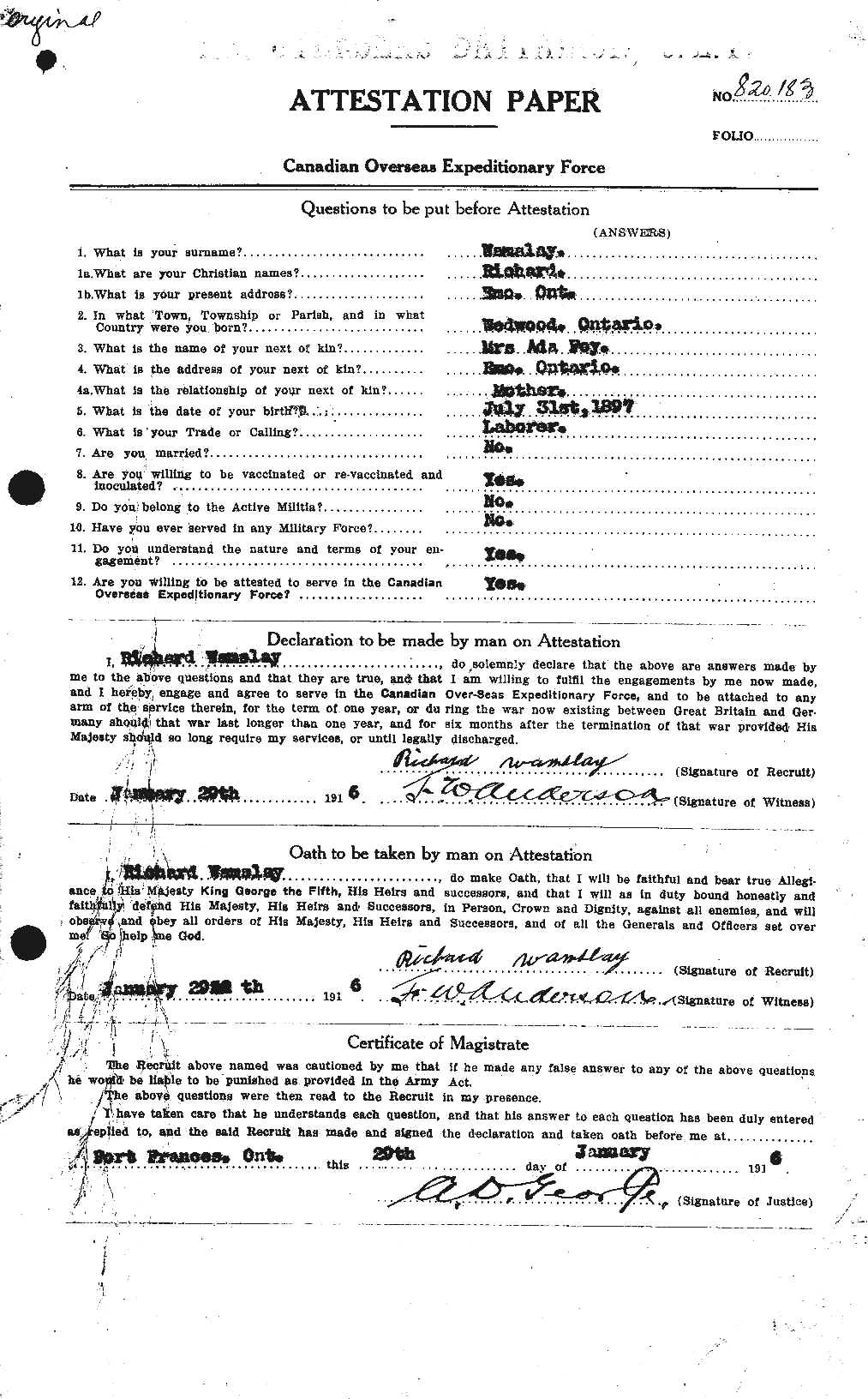 Personnel Records of the First World War - CEF 654893a
