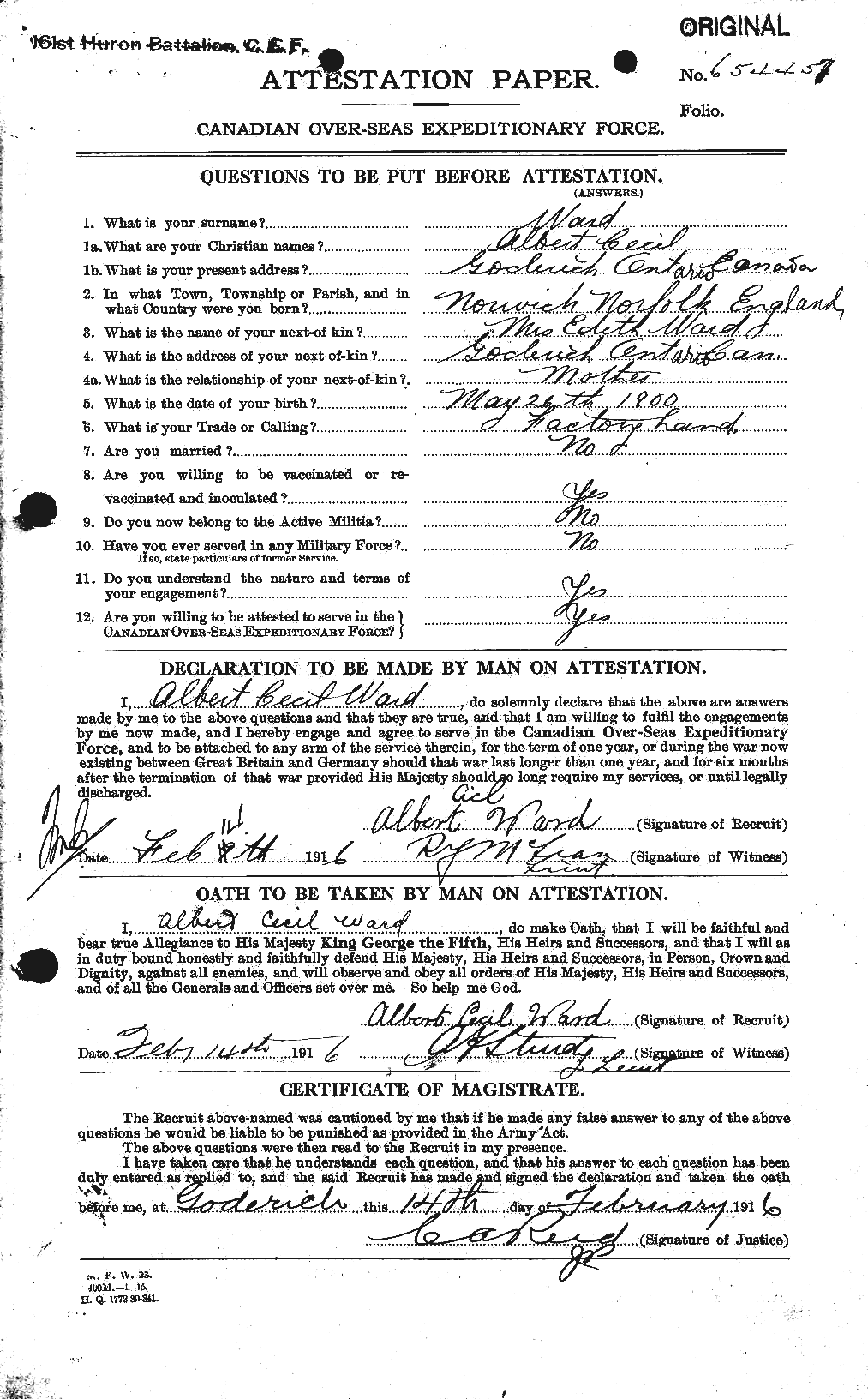 Personnel Records of the First World War - CEF 655090a