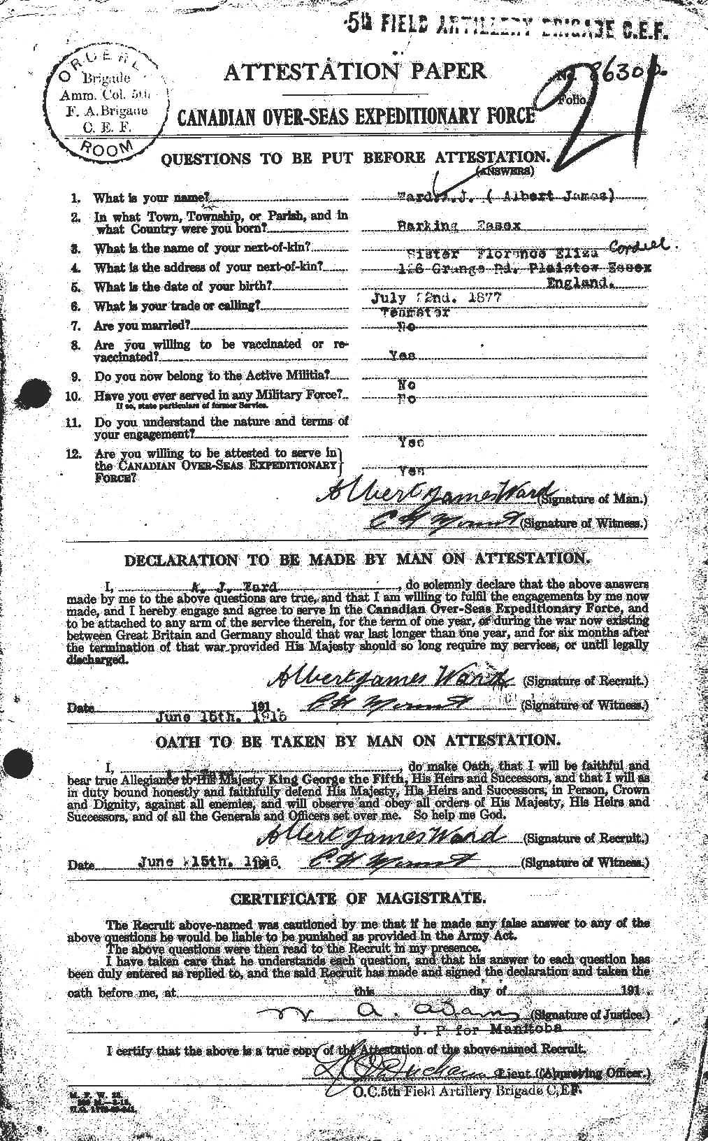 Personnel Records of the First World War - CEF 655101a