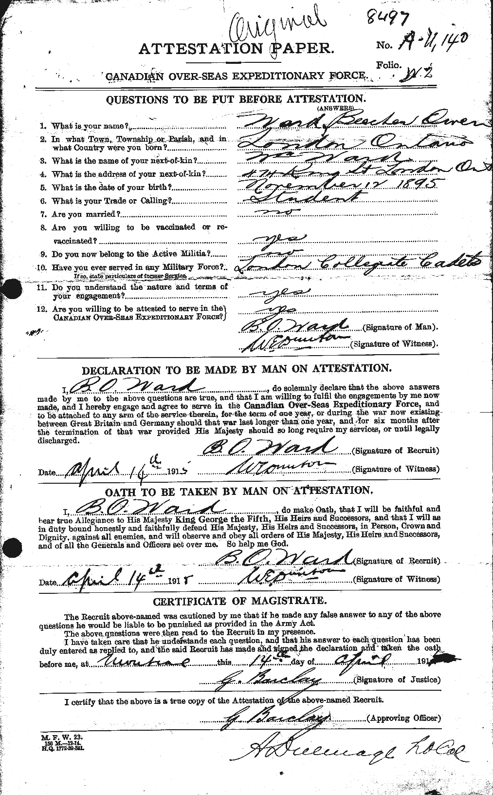 Personnel Records of the First World War - CEF 655161a