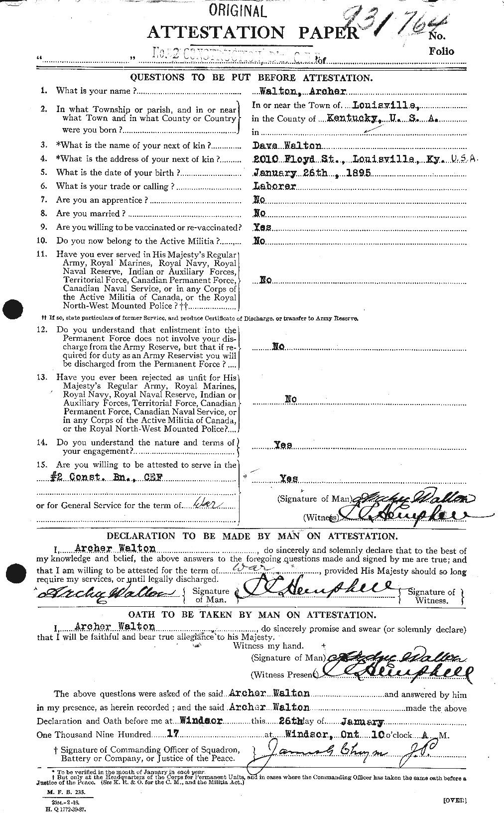 Dossiers du Personnel de la Première Guerre mondiale - CEC 655513a