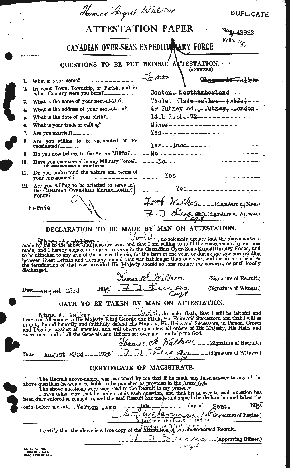 Personnel Records of the First World War - CEF 655811a