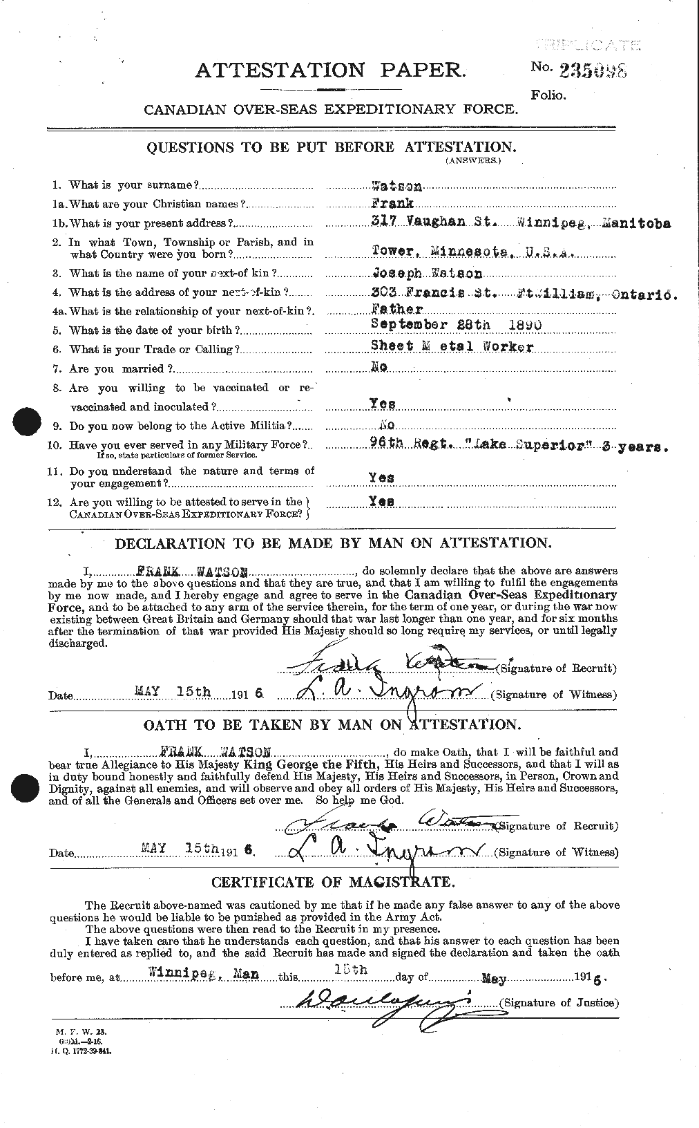 Personnel Records of the First World War - CEF 656696a