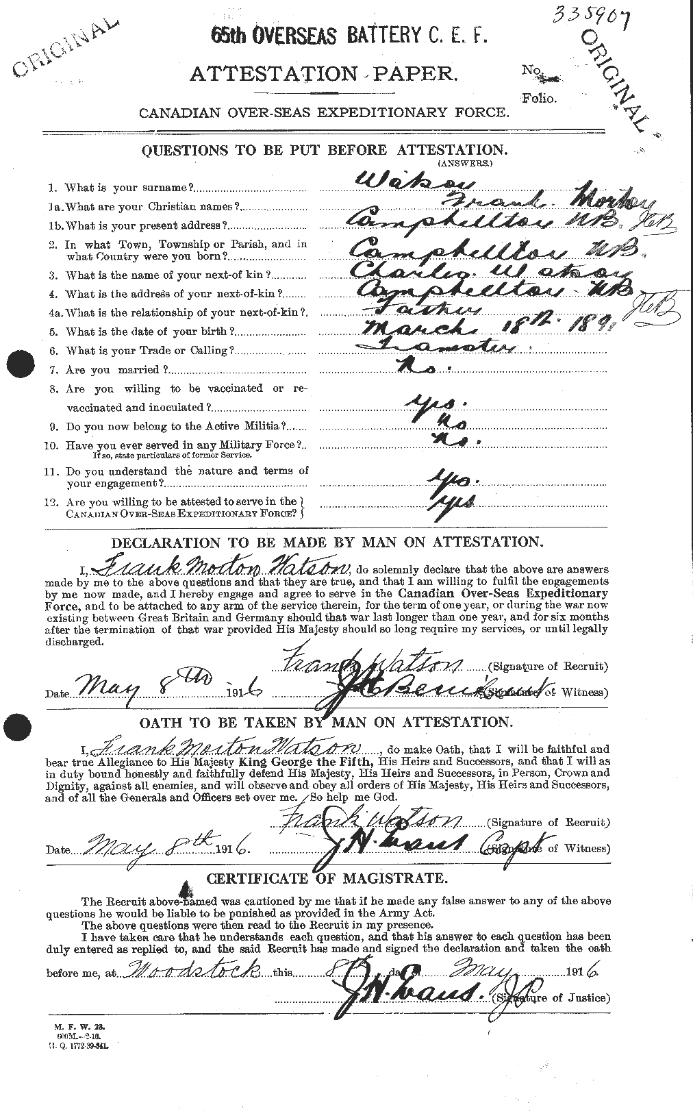Personnel Records of the First World War - CEF 656707a