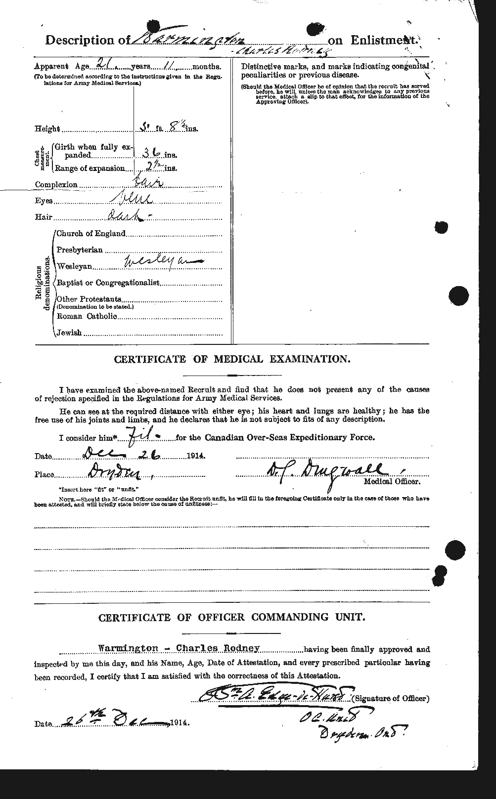 Dossiers du Personnel de la Première Guerre mondiale - CEC 657237b