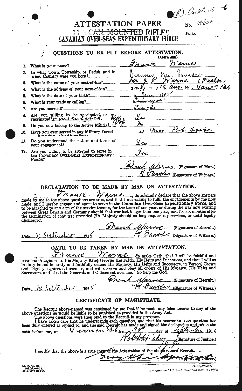 Personnel Records of the First World War - CEF 657266a