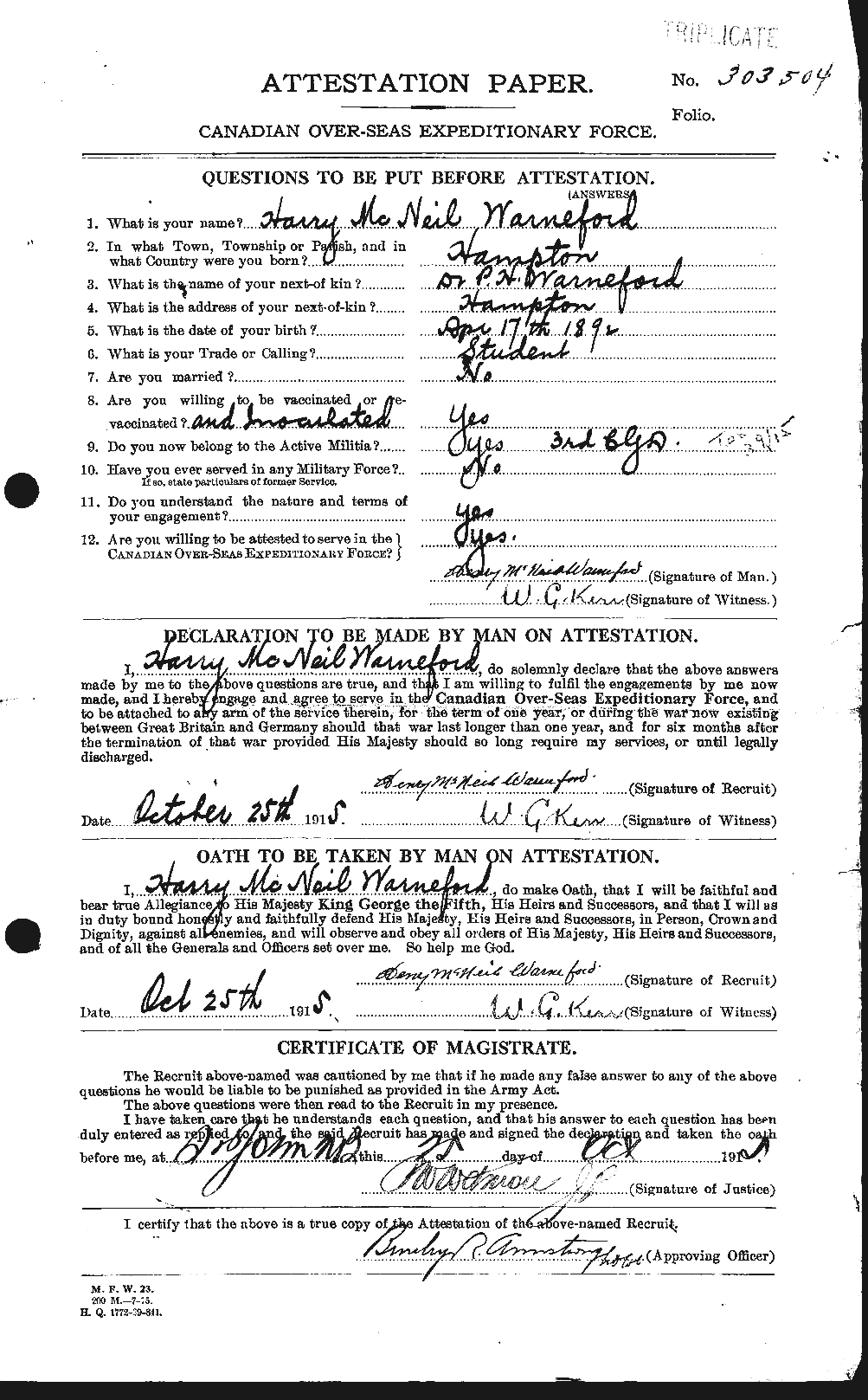 Personnel Records of the First World War - CEF 657281a