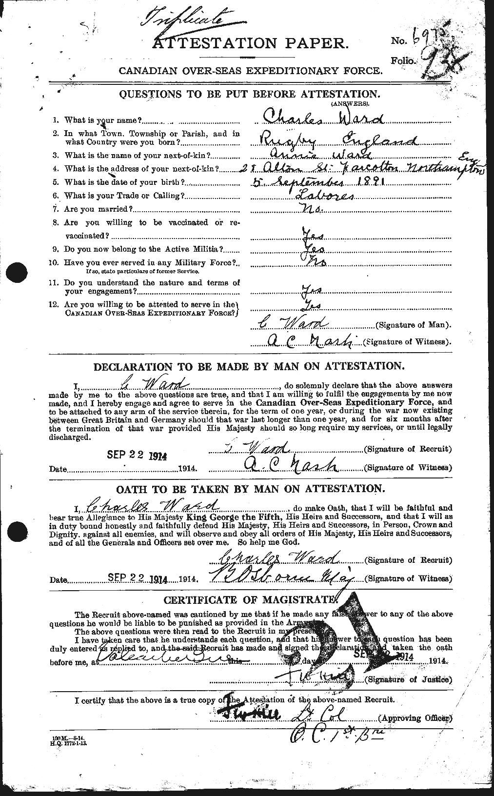 Personnel Records of the First World War - CEF 657564a