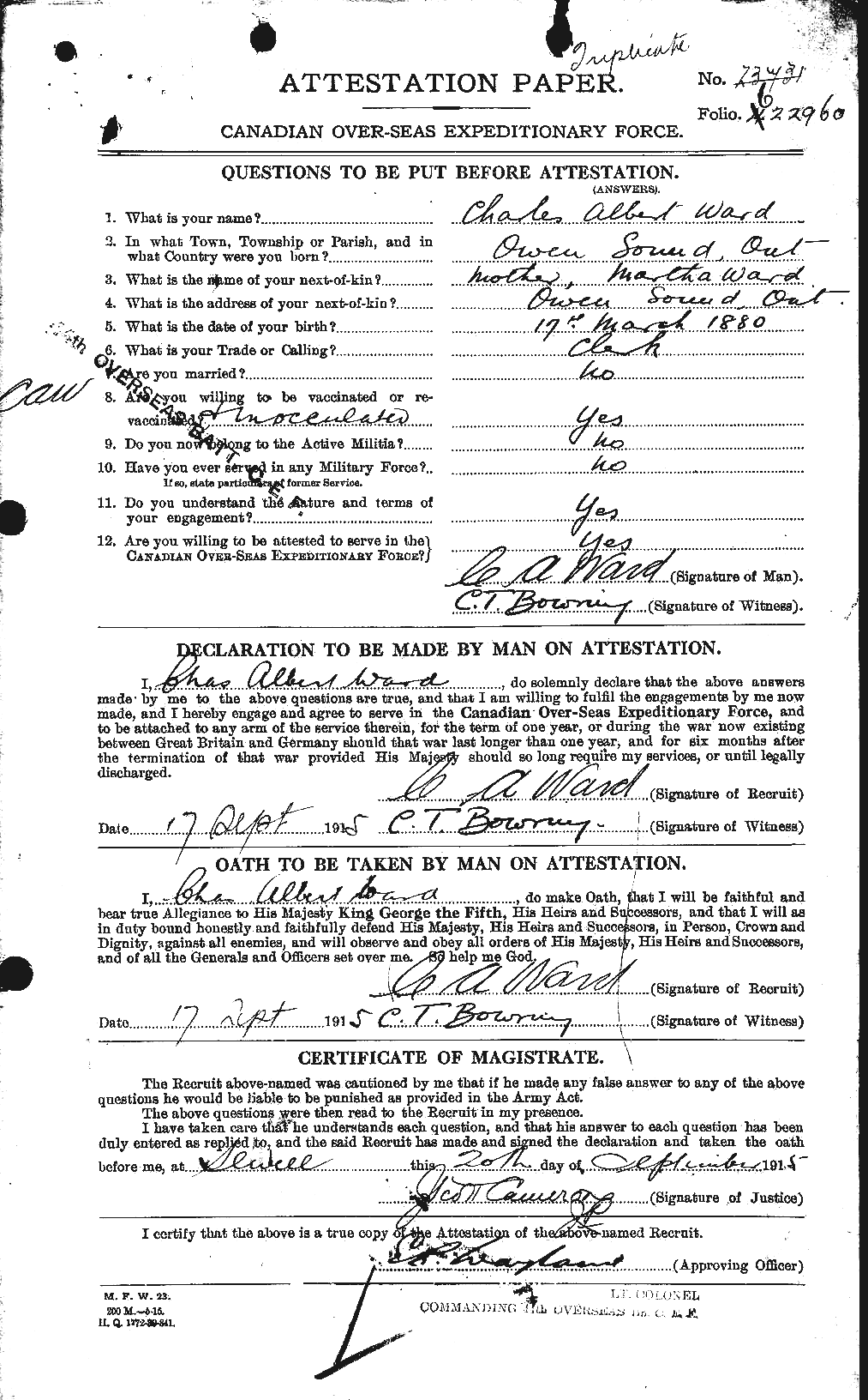 Personnel Records of the First World War - CEF 657570a