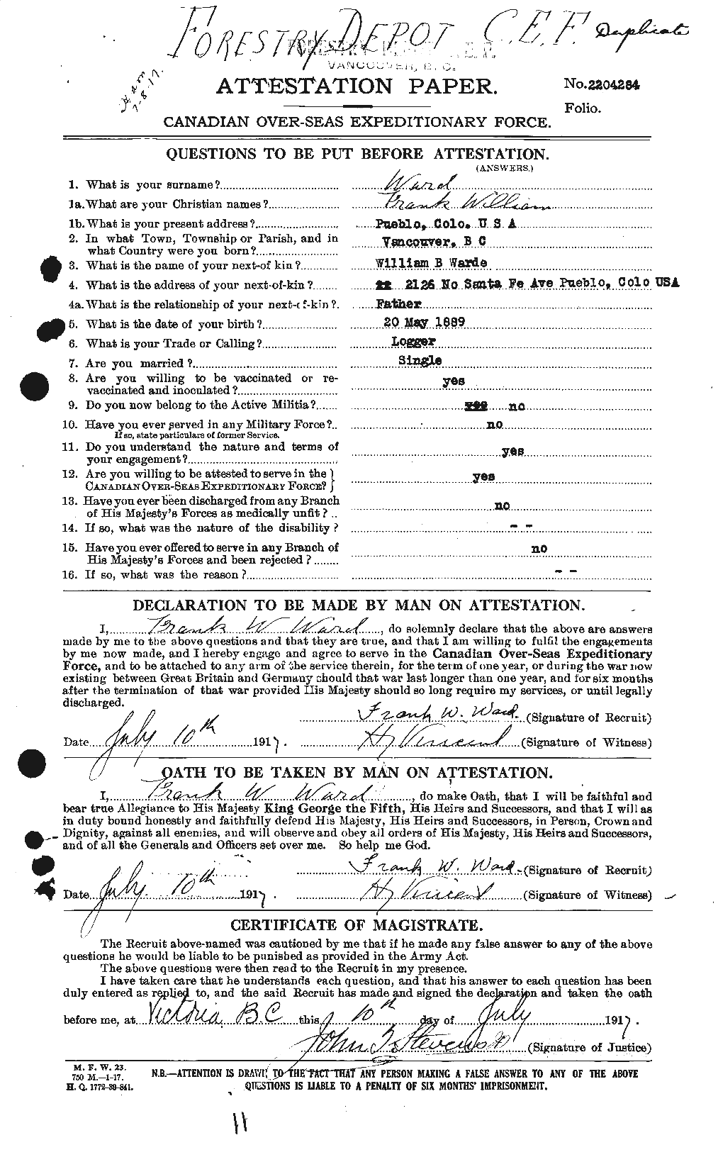 Personnel Records of the First World War - CEF 657700a