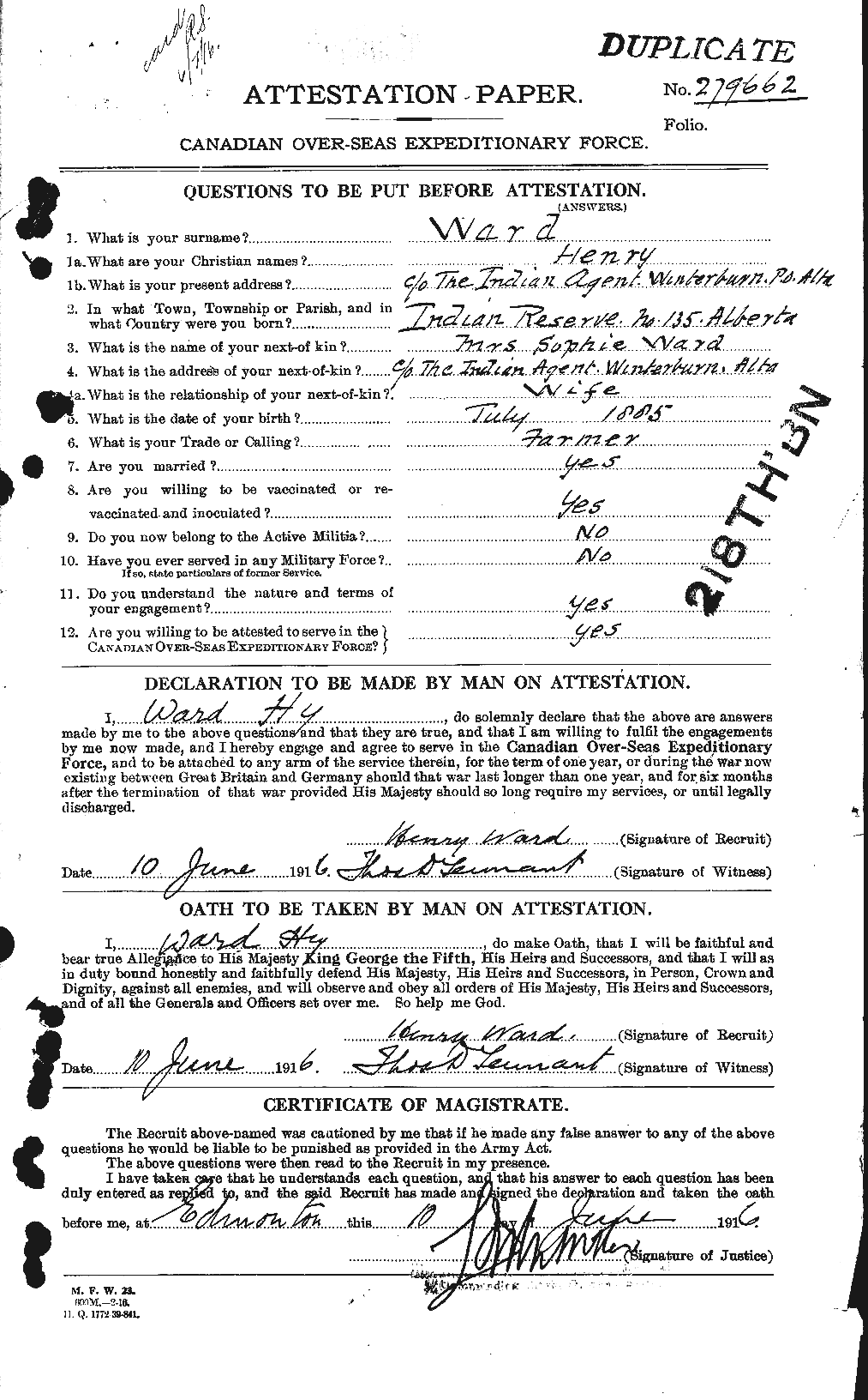 Dossiers du Personnel de la Première Guerre mondiale - CEC 657822a