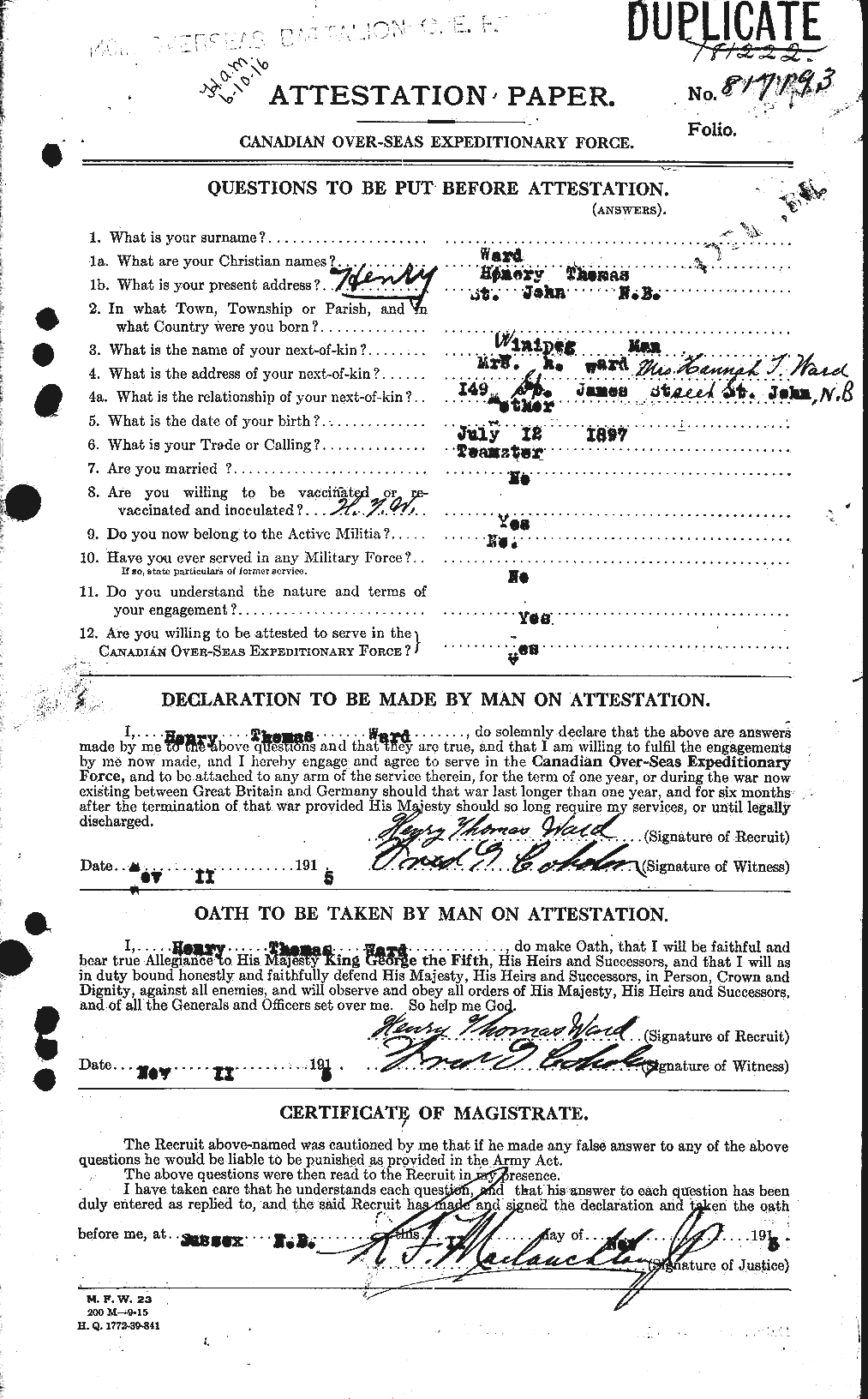 Personnel Records of the First World War - CEF 657844a