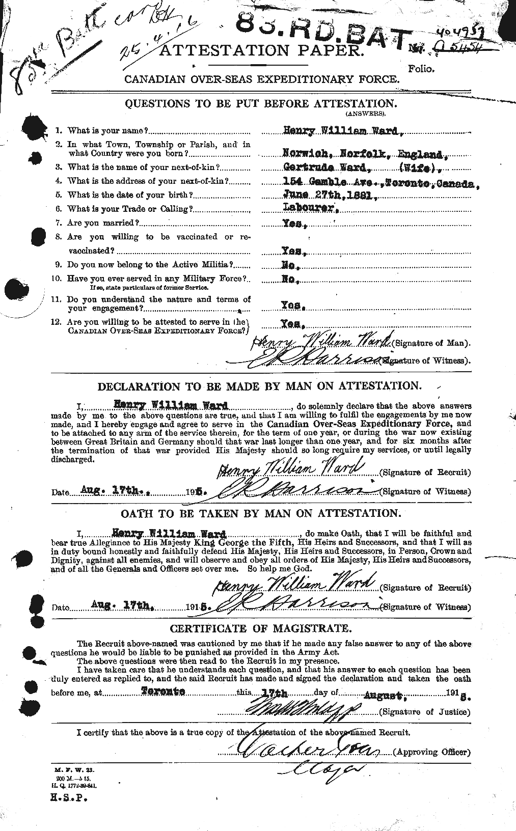 Personnel Records of the First World War - CEF 657846a