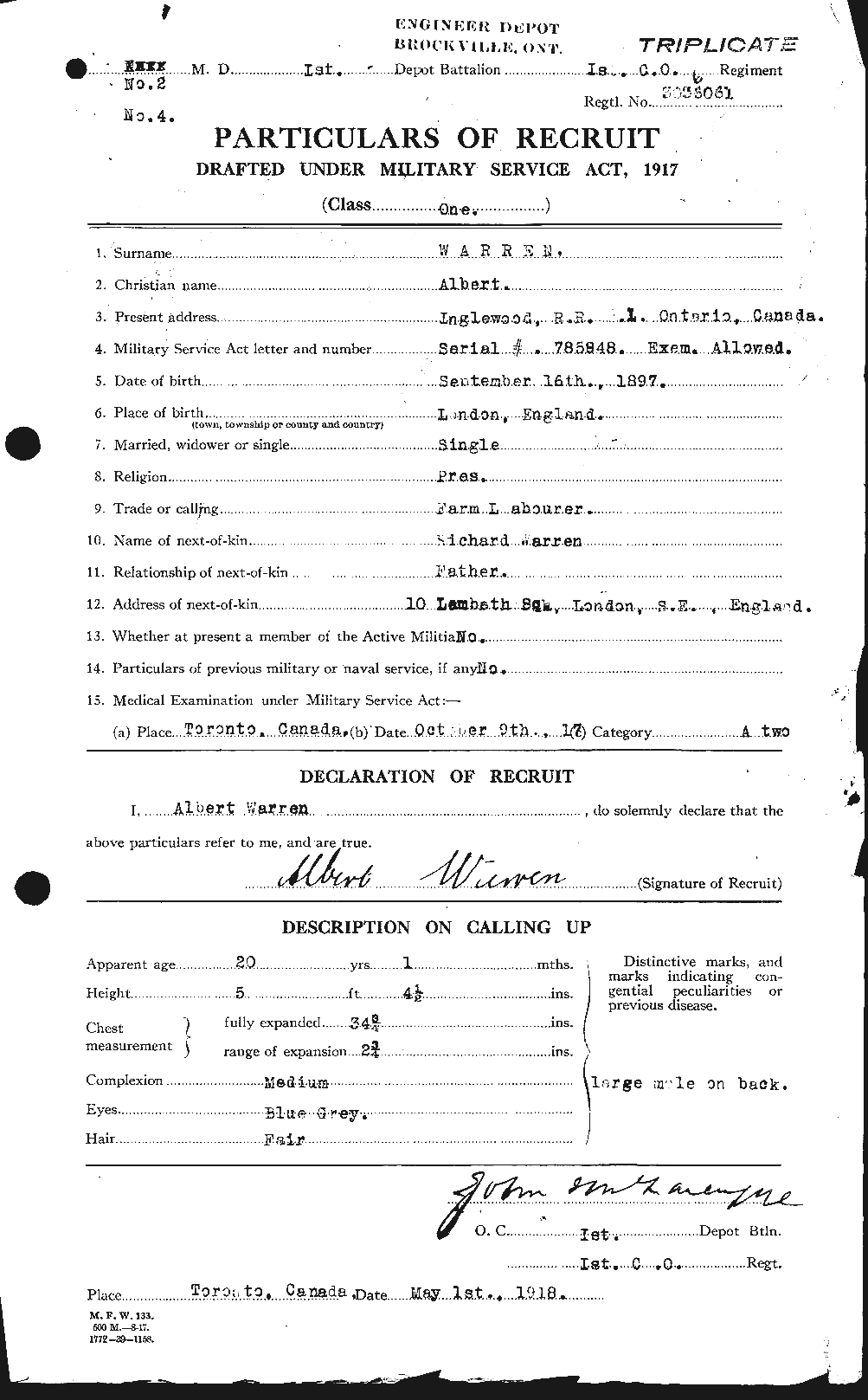 Dossiers du Personnel de la Première Guerre mondiale - CEC 658334a