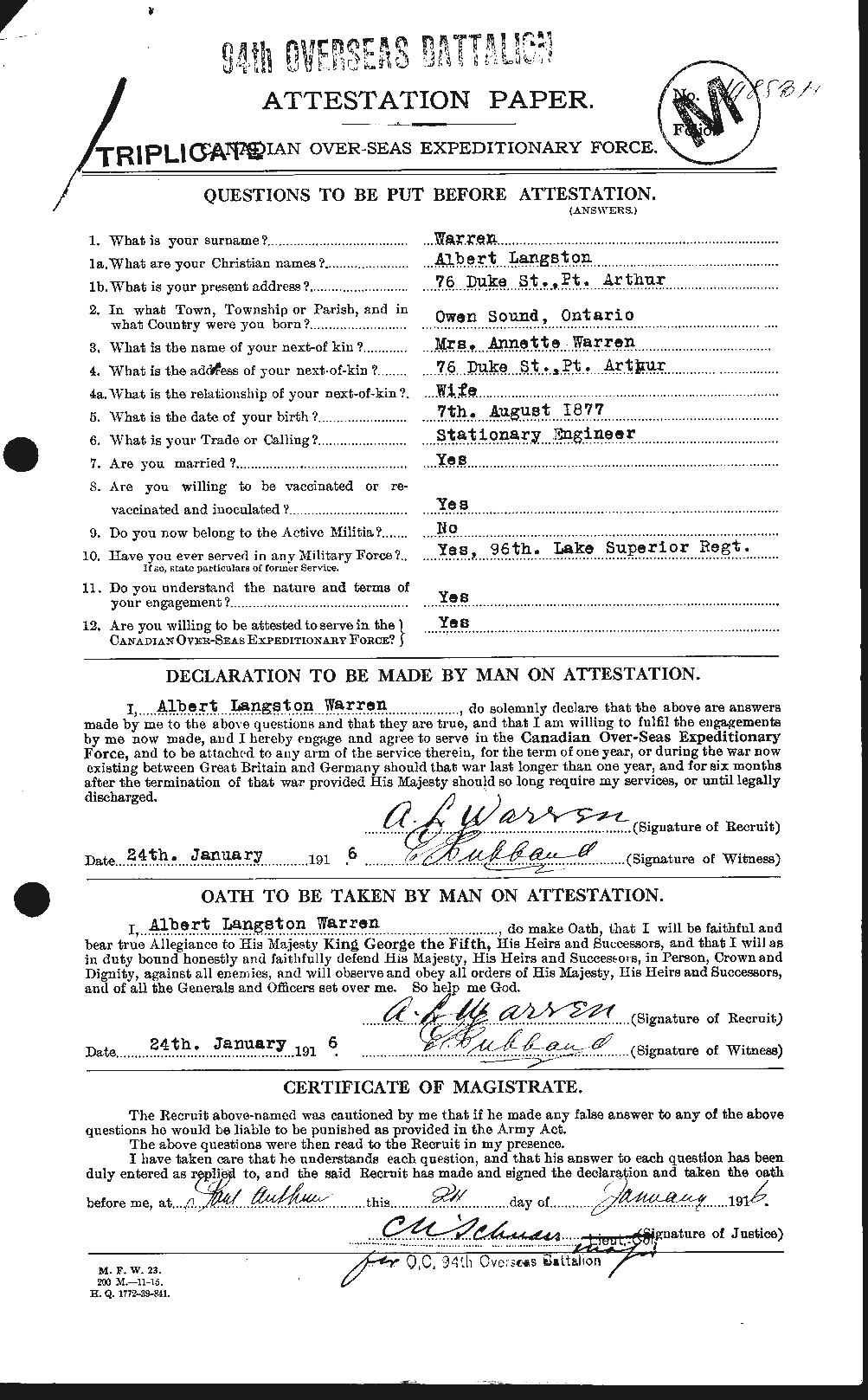 Dossiers du Personnel de la Première Guerre mondiale - CEC 658341a