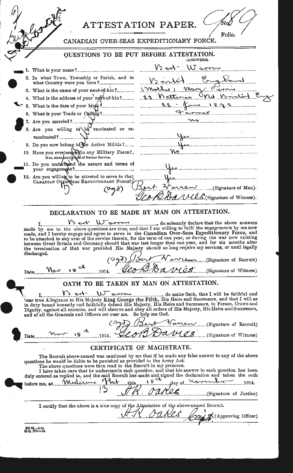 Personnel Records of the First World War - CEF 658373a