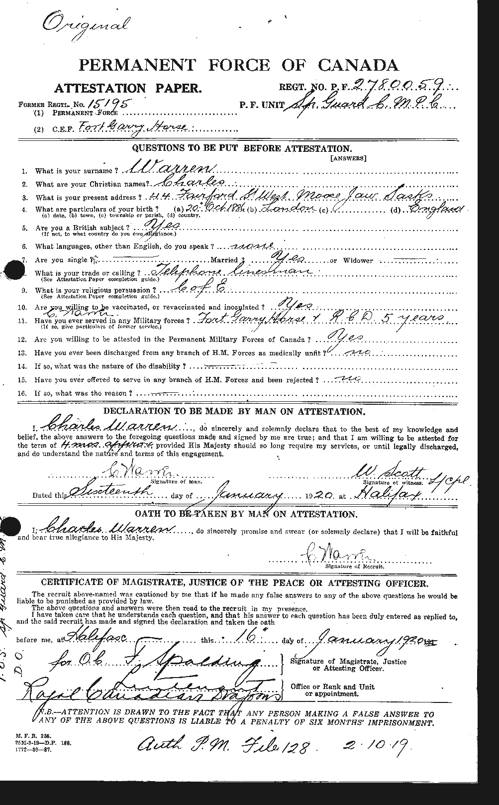 Personnel Records of the First World War - CEF 658384a