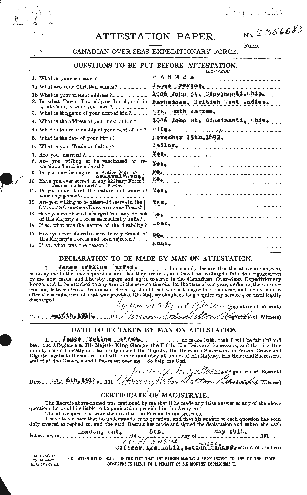 Personnel Records of the First World War - CEF 658390a