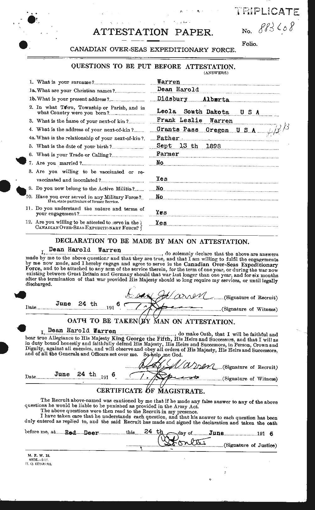 Dossiers du Personnel de la Première Guerre mondiale - CEC 658404a