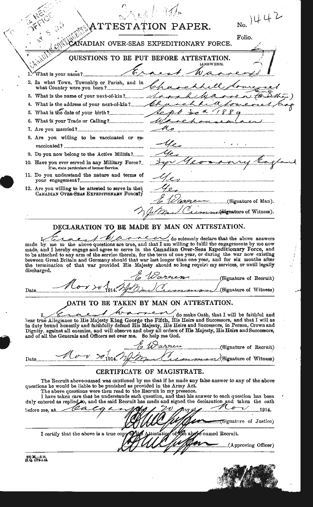 Personnel Records of the First World War - CEF 658423a