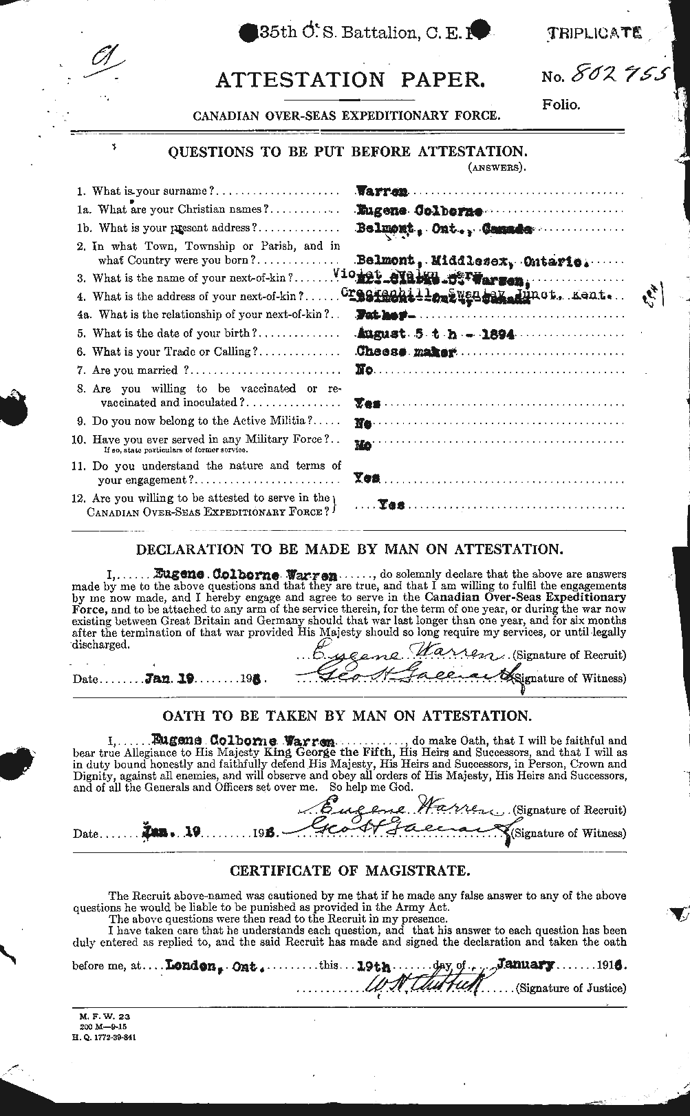 Personnel Records of the First World War - CEF 658425a