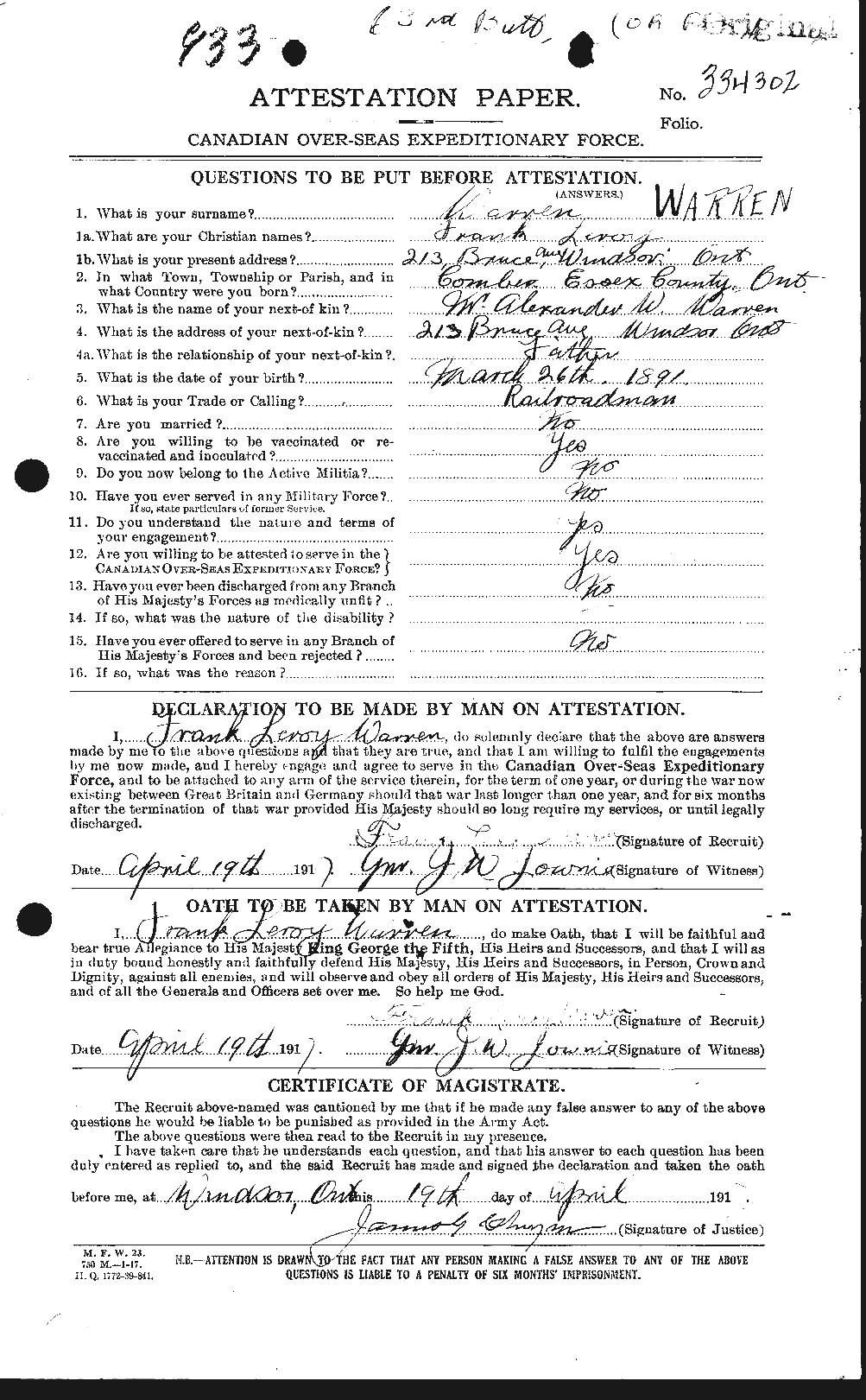Personnel Records of the First World War - CEF 658433a