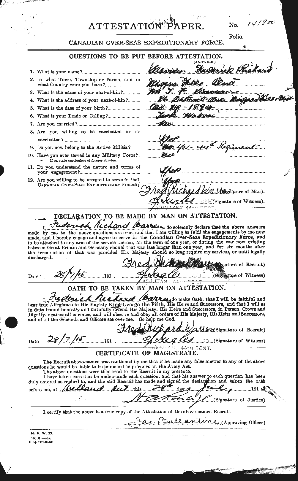 Personnel Records of the First World War - CEF 658446a